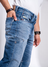 Men’s Denim Cargo Jeans | Baggy Fit with Utility Pockets & Patch Detailing