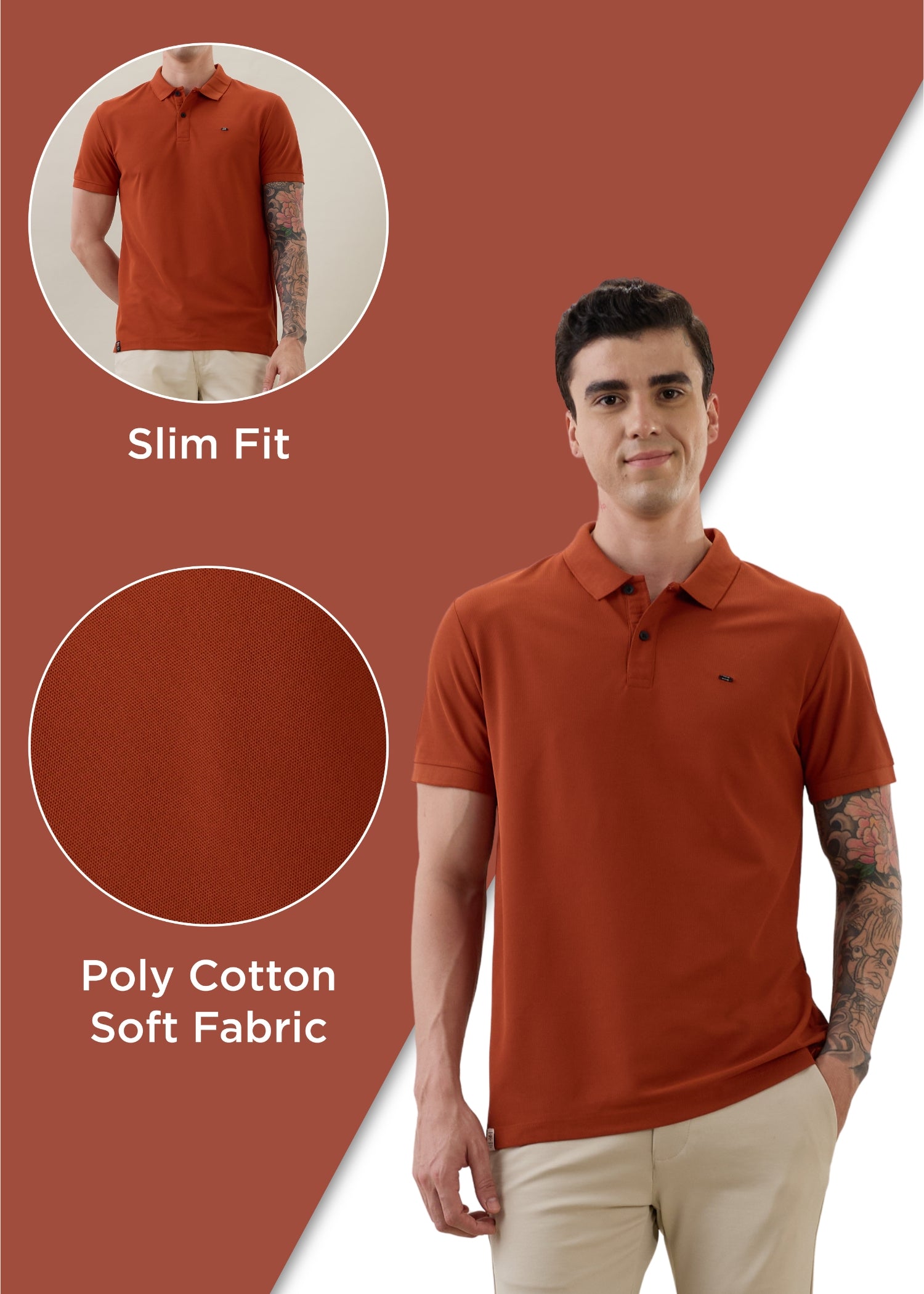 Cherry Half Sleeve Polo: Rust