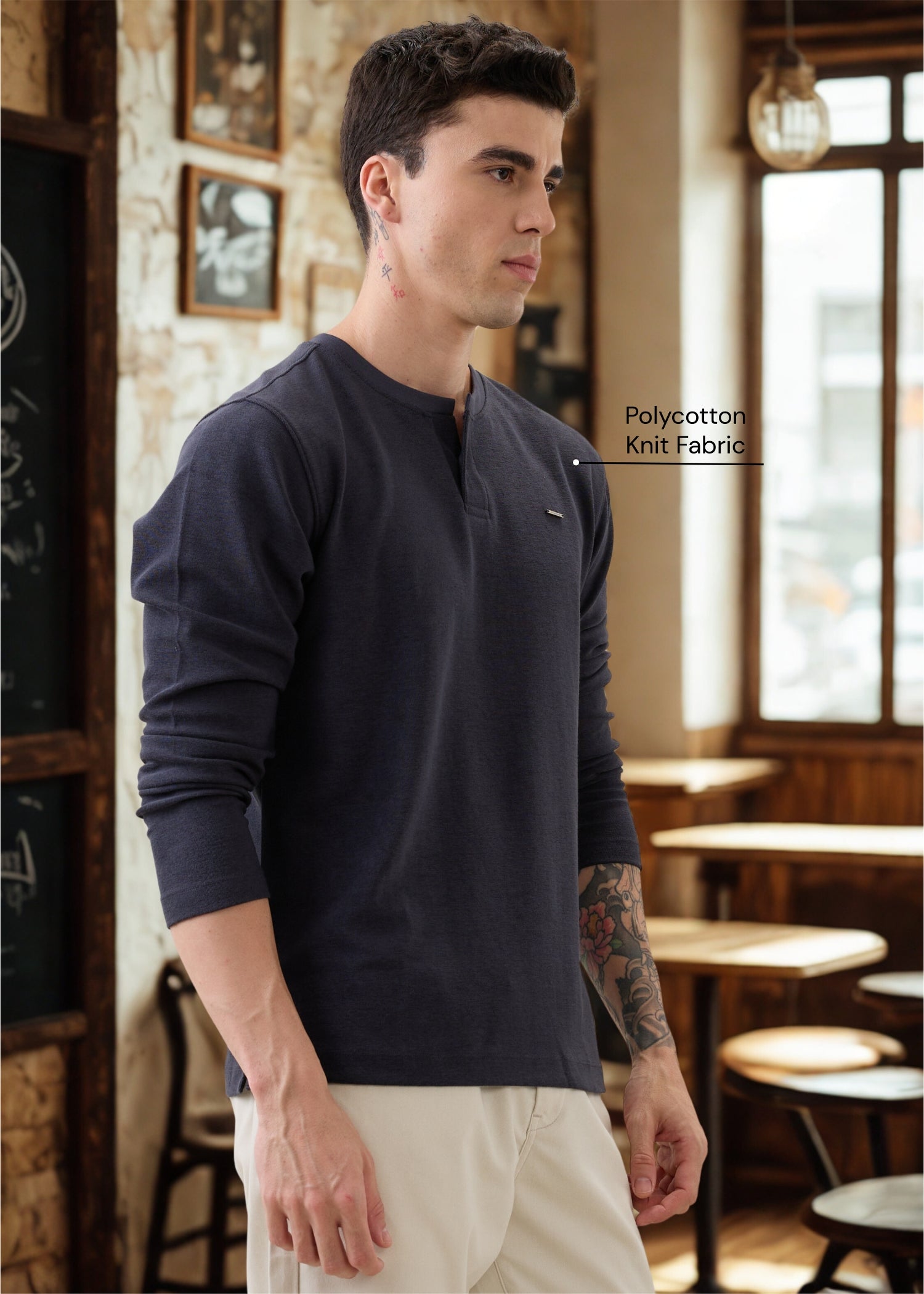 Makaya Knit Full Sleeve T-shirt: Navy