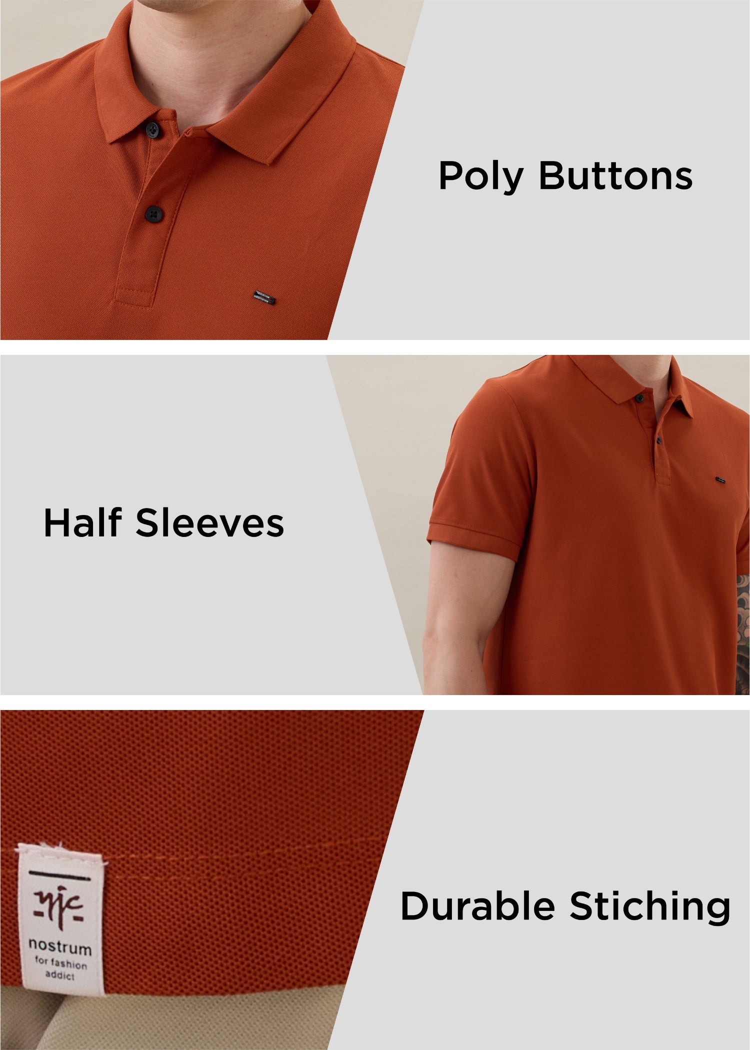 Cherry Half Sleeve Polo: Rust