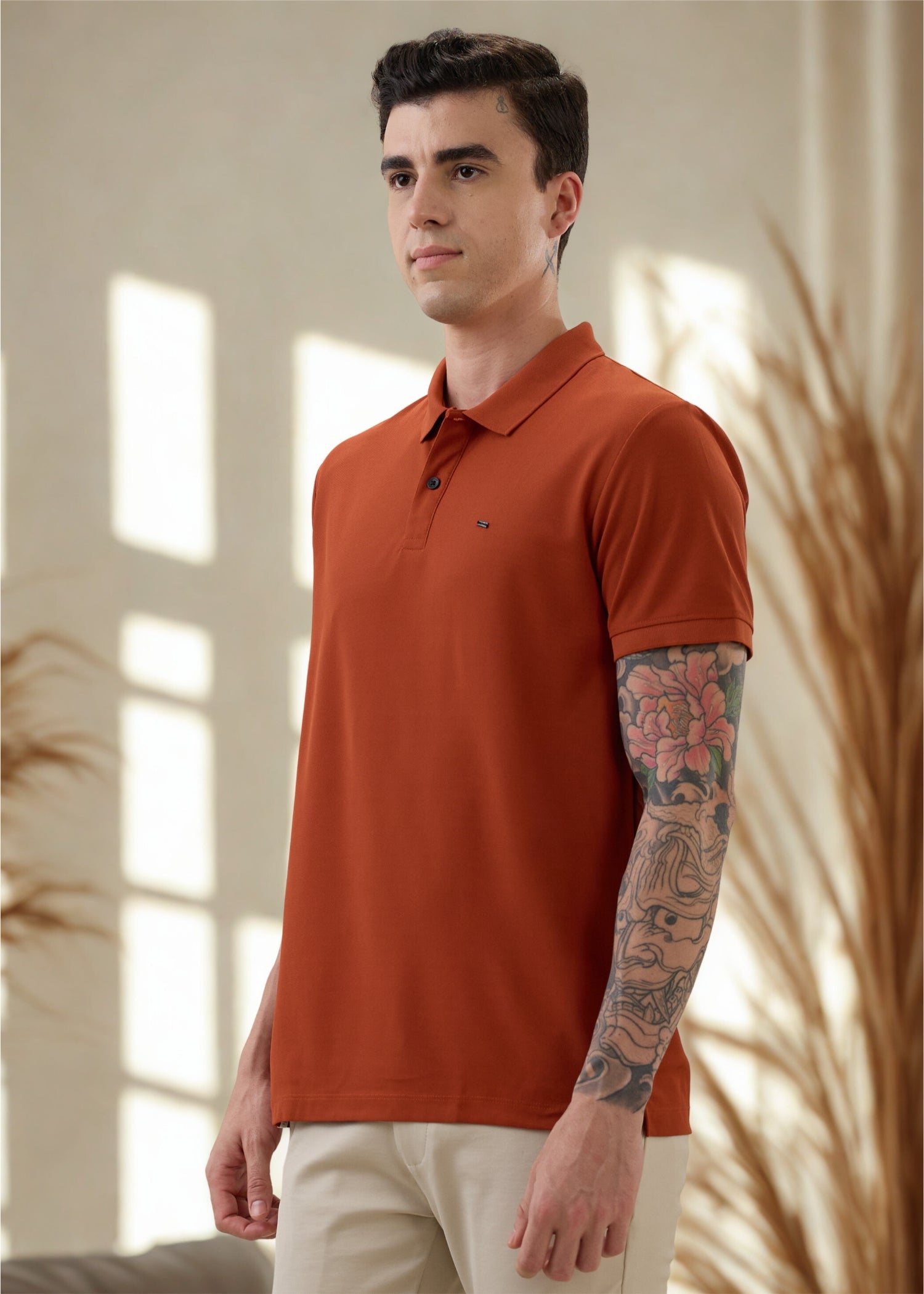 Cherry Half Sleeve Polo: Rust