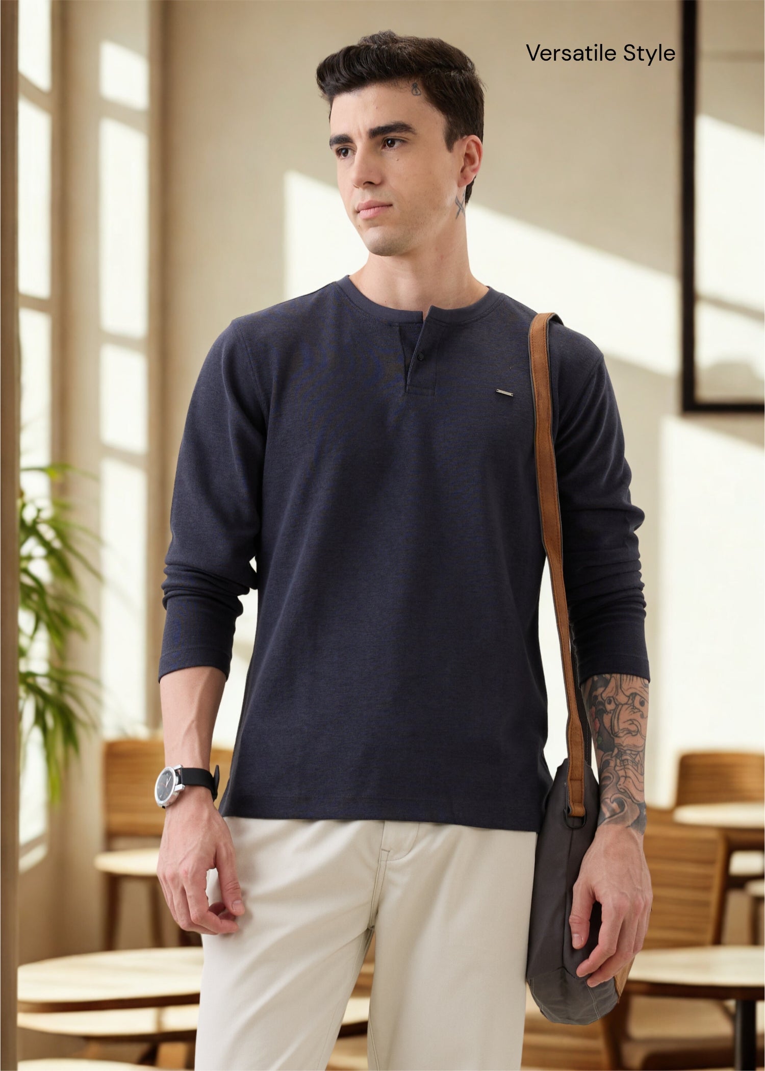 Makaya Knit Full Sleeve T-shirt: Navy
