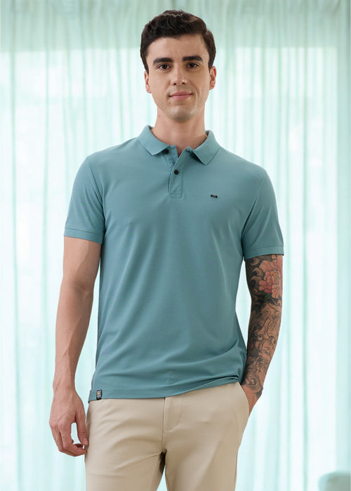 Cherry Half Sleeve Polo: Seagreen