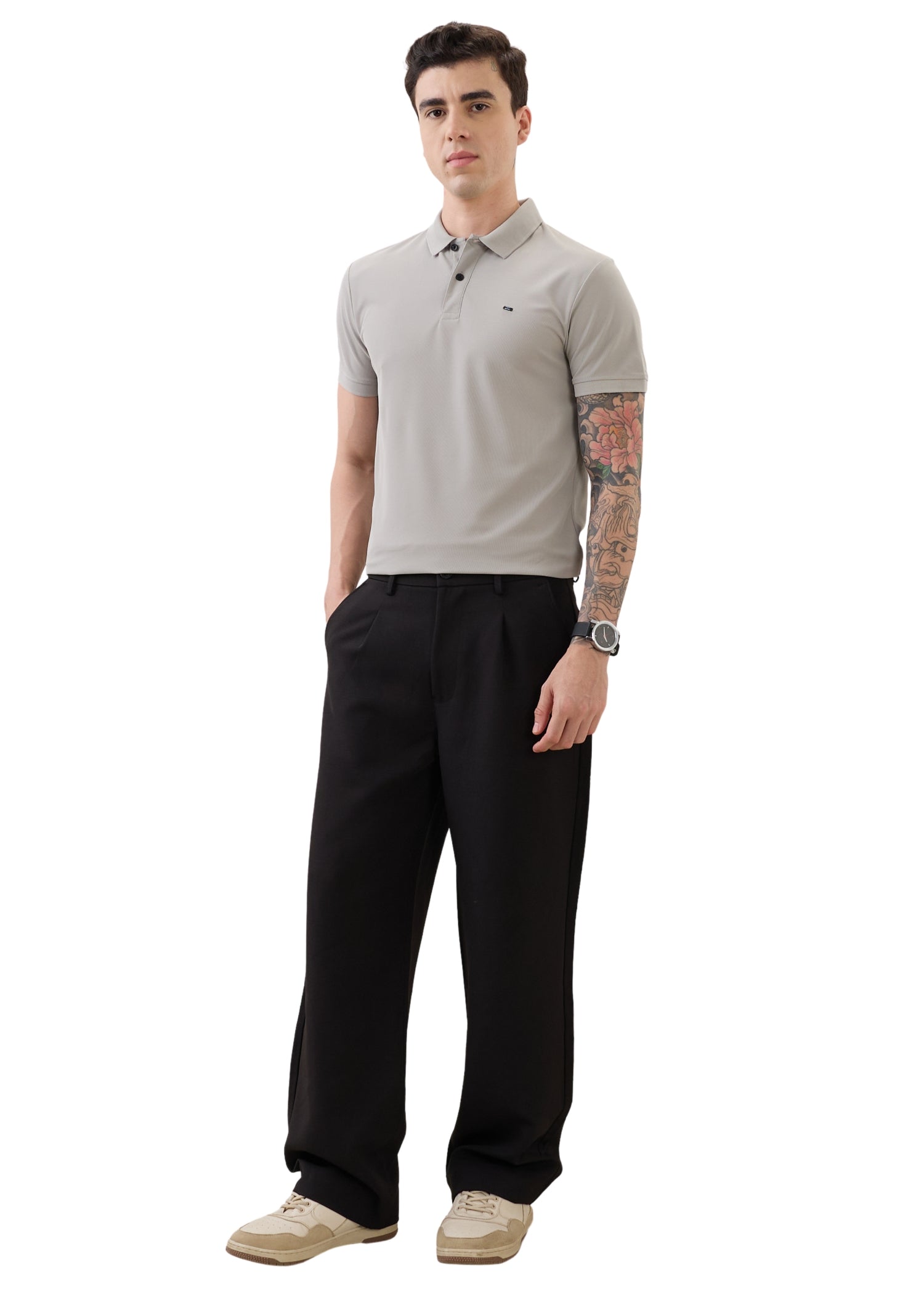 Cherry Half Sleeve T-shirt: L.Grey