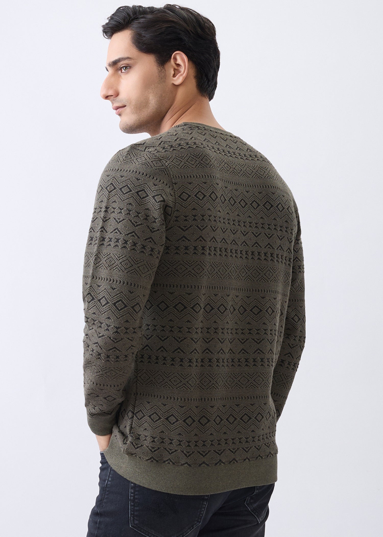 Graze Printed Full Sleeve Pullover: Olive