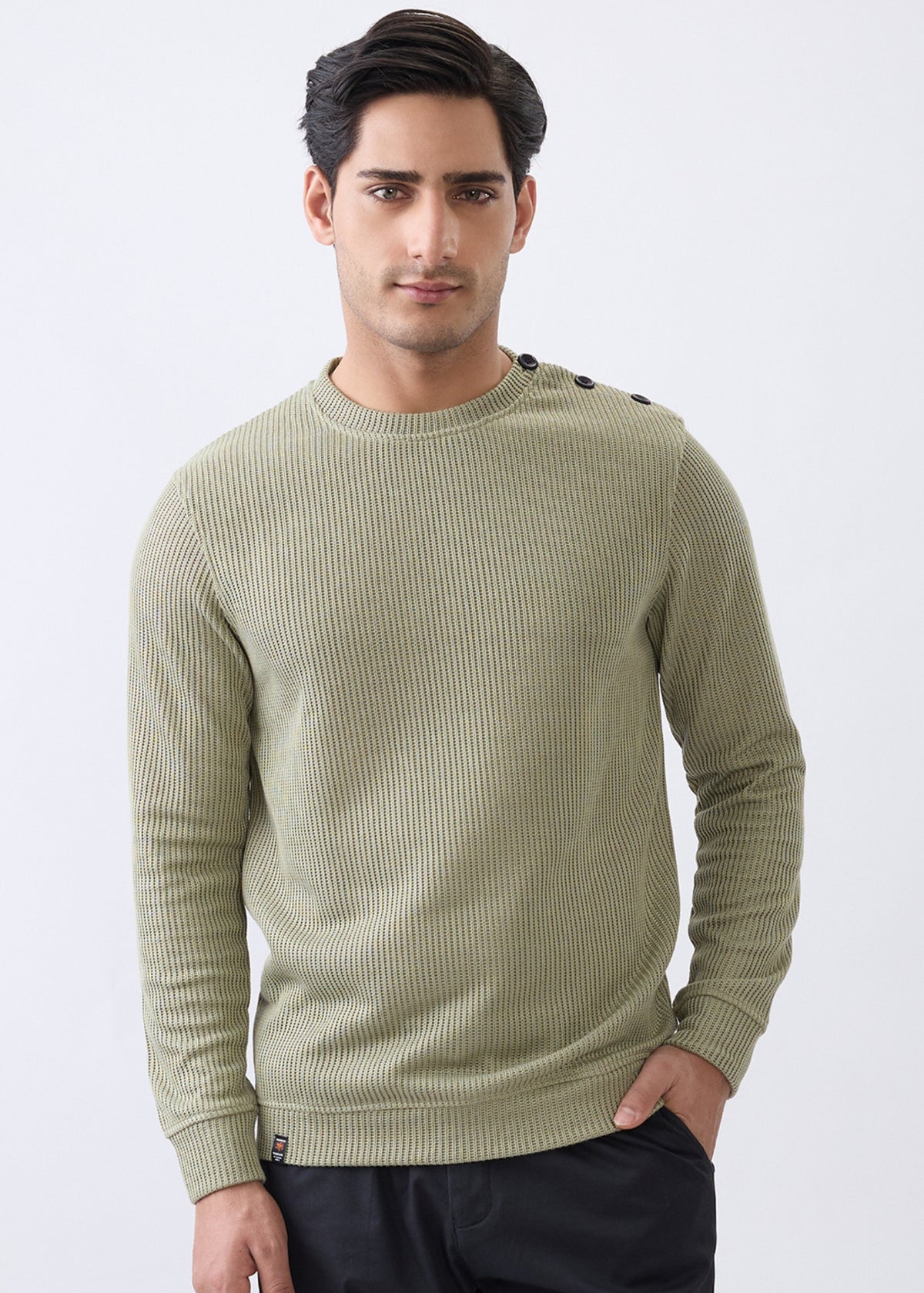 Kyota Textured Full Sleeve Sweatshirt: Pista