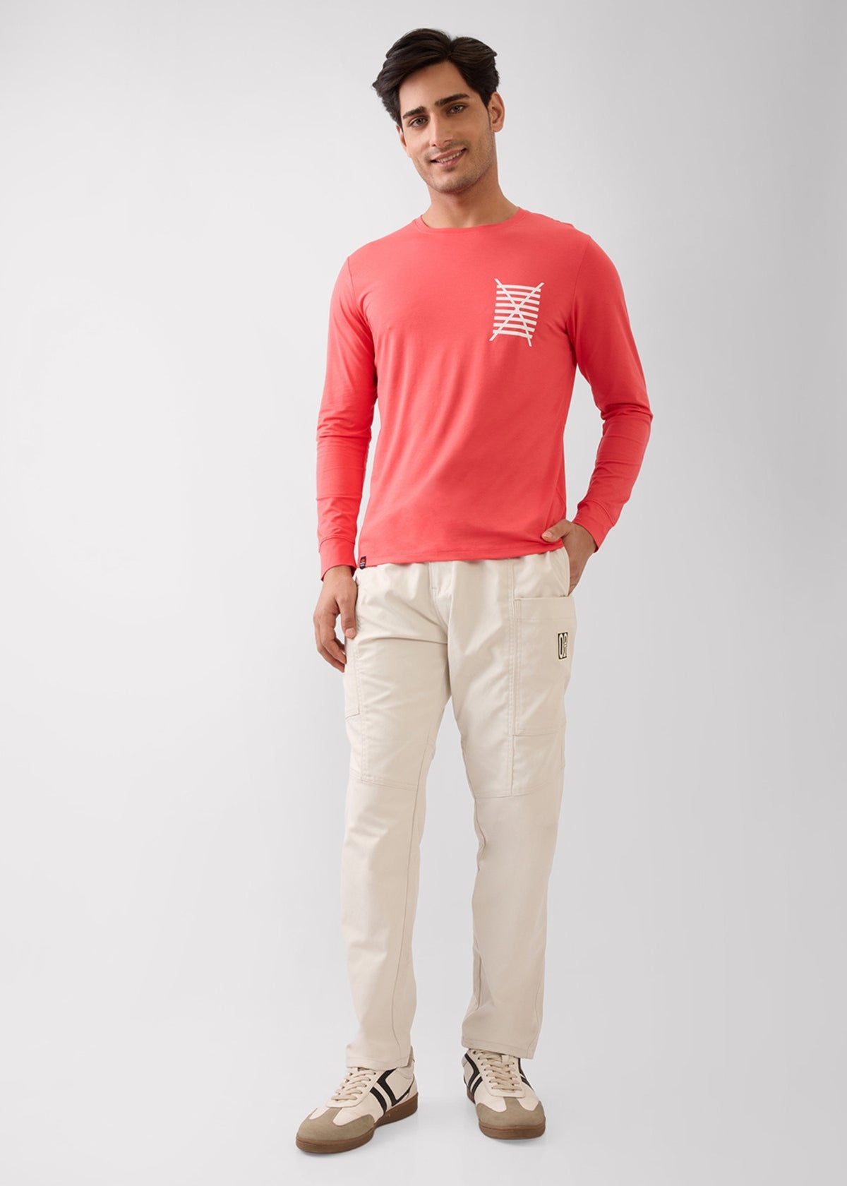 Pocket Graphic Print Full Sleeve T-Shirt: Tomato