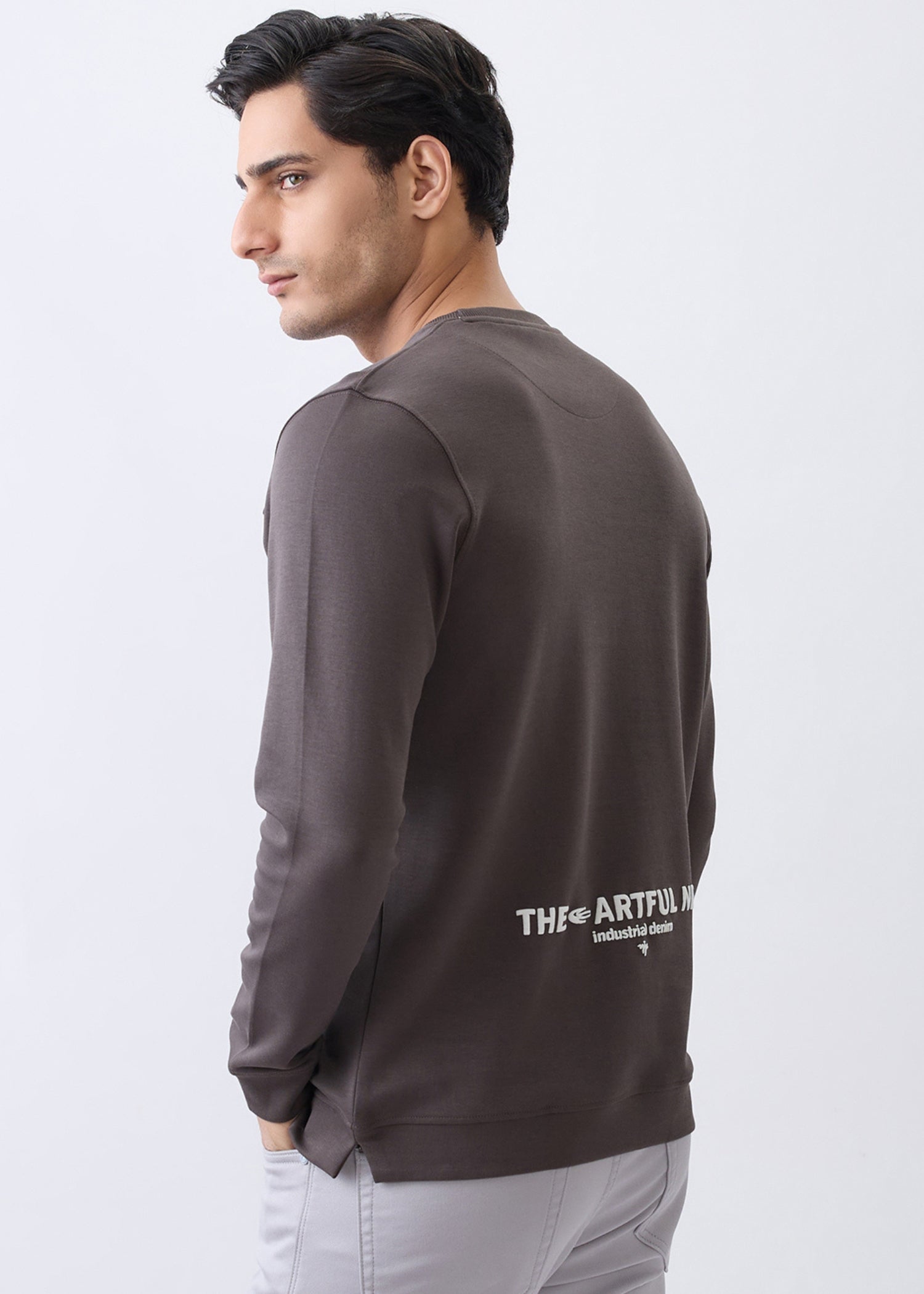 Windoral Contrast Panel Full Sleeve T-Shirt: Coffee