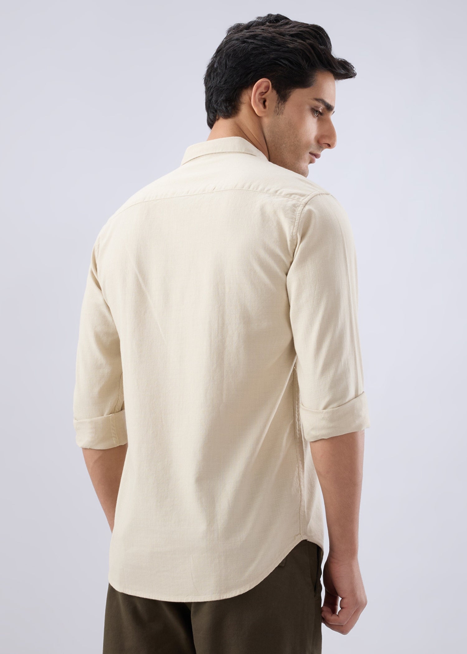 Contain Solid Full Sleeve Shirt: Beige