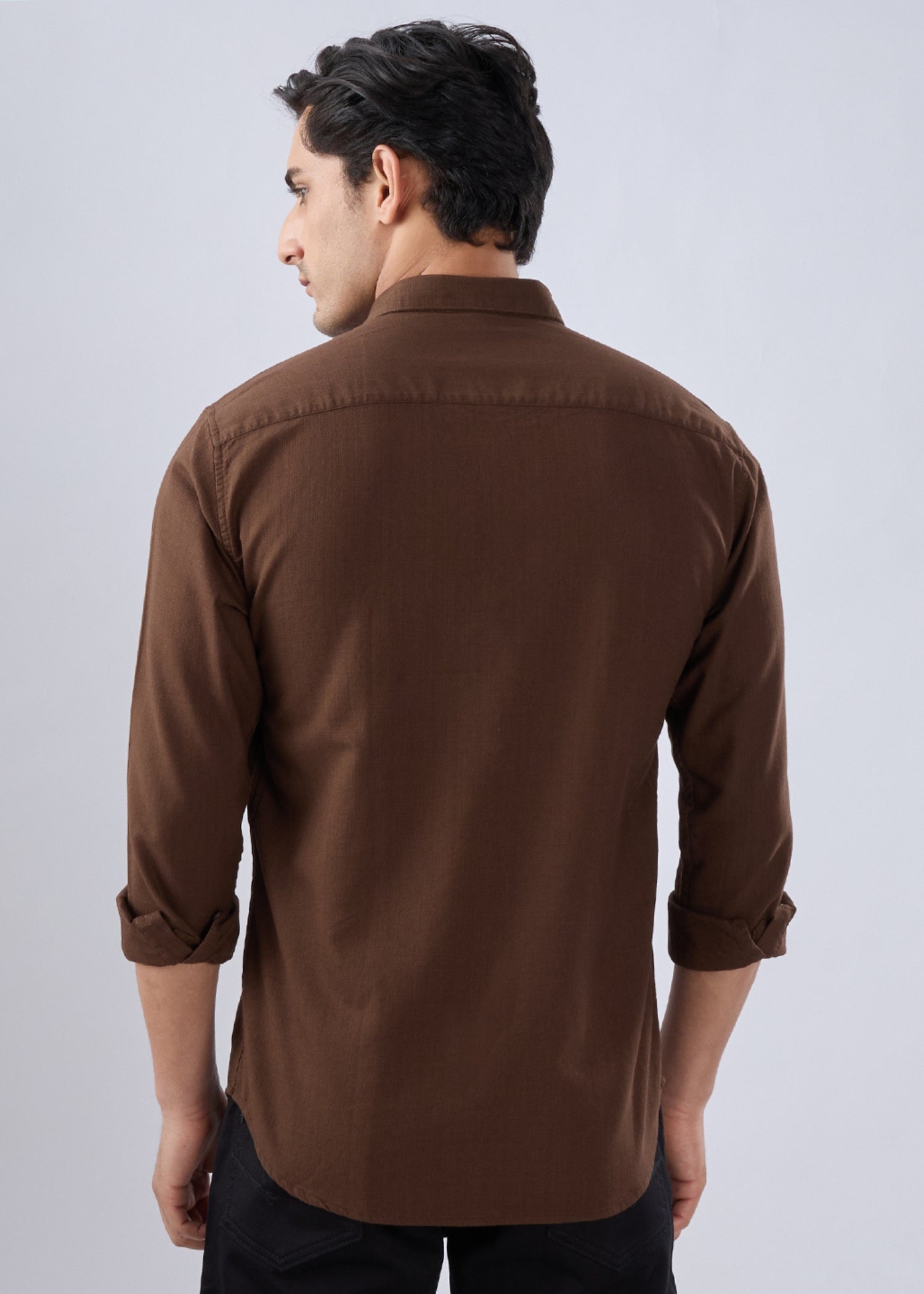 Contain Solid Full Sleeve Shirt: Coffee