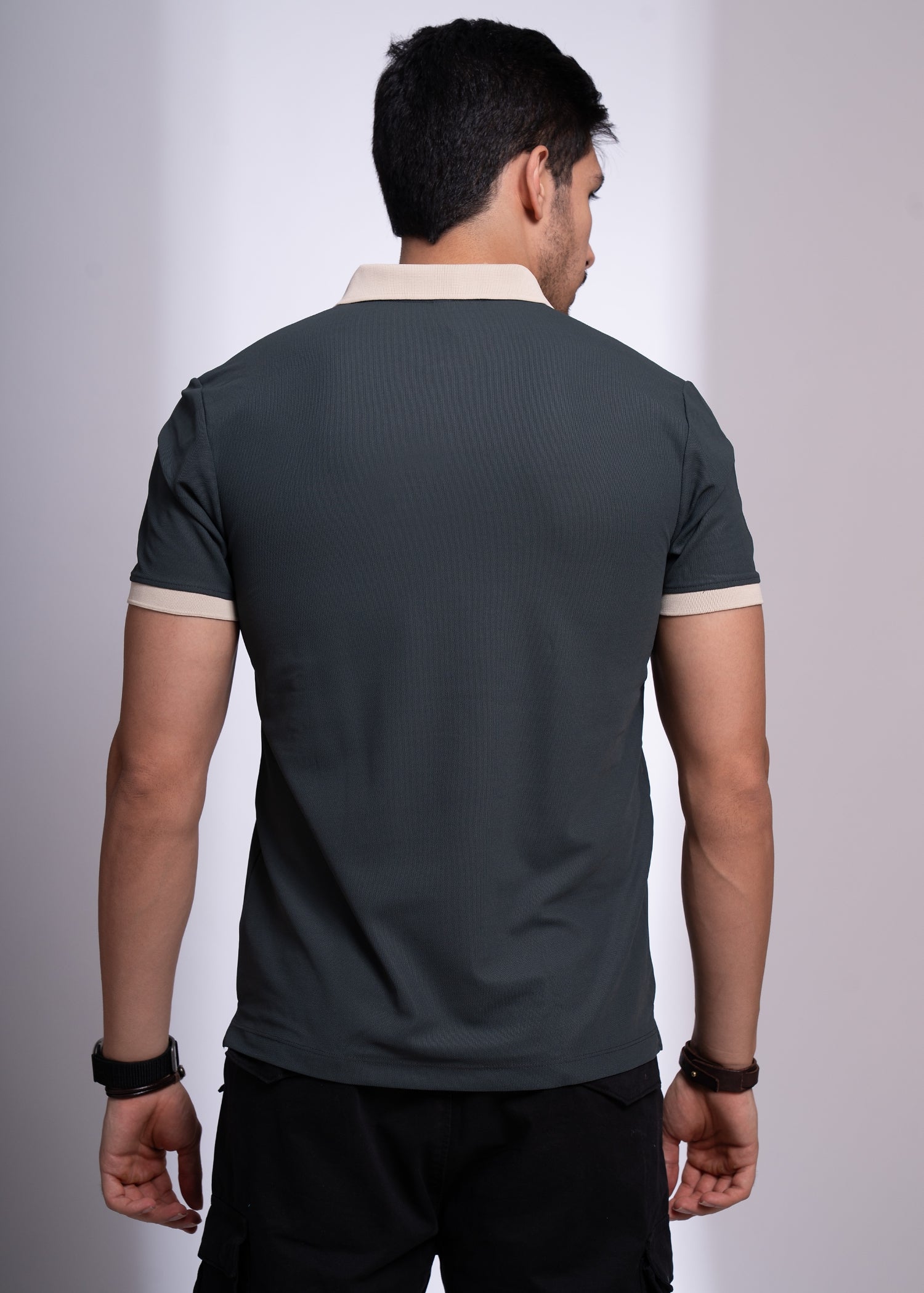 Mary Solid Polo T-Shirt: Grey