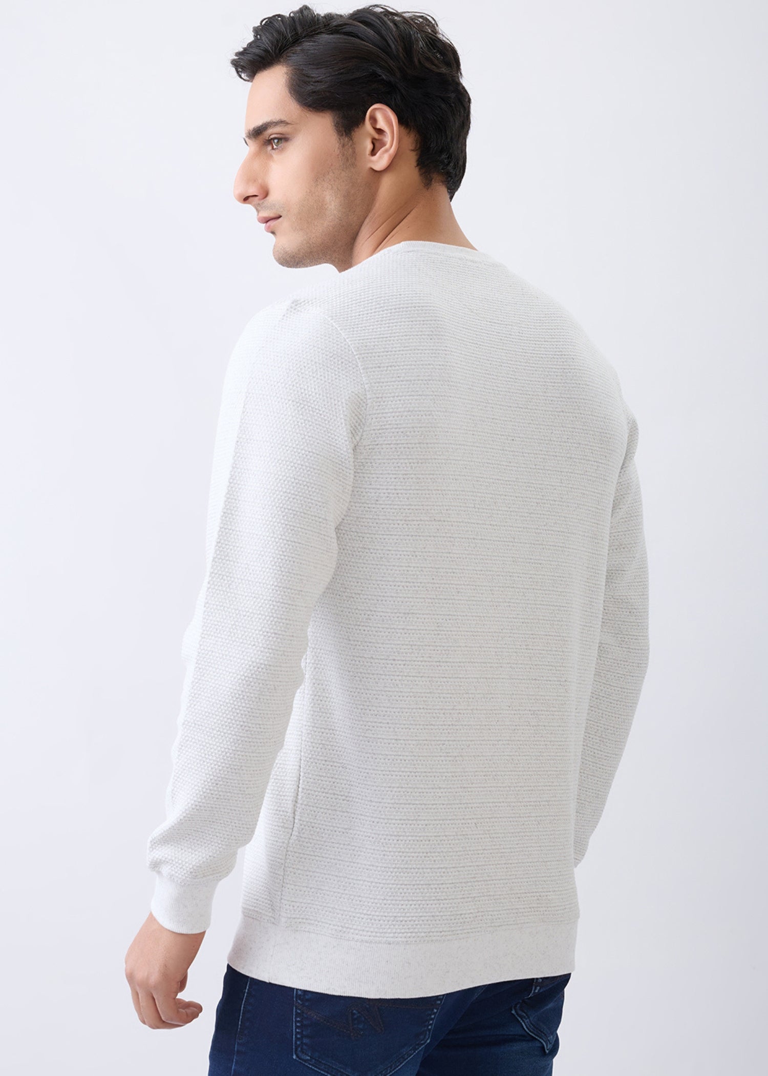 Layer Textured Full Sleeve Sweatshirt: Off-White