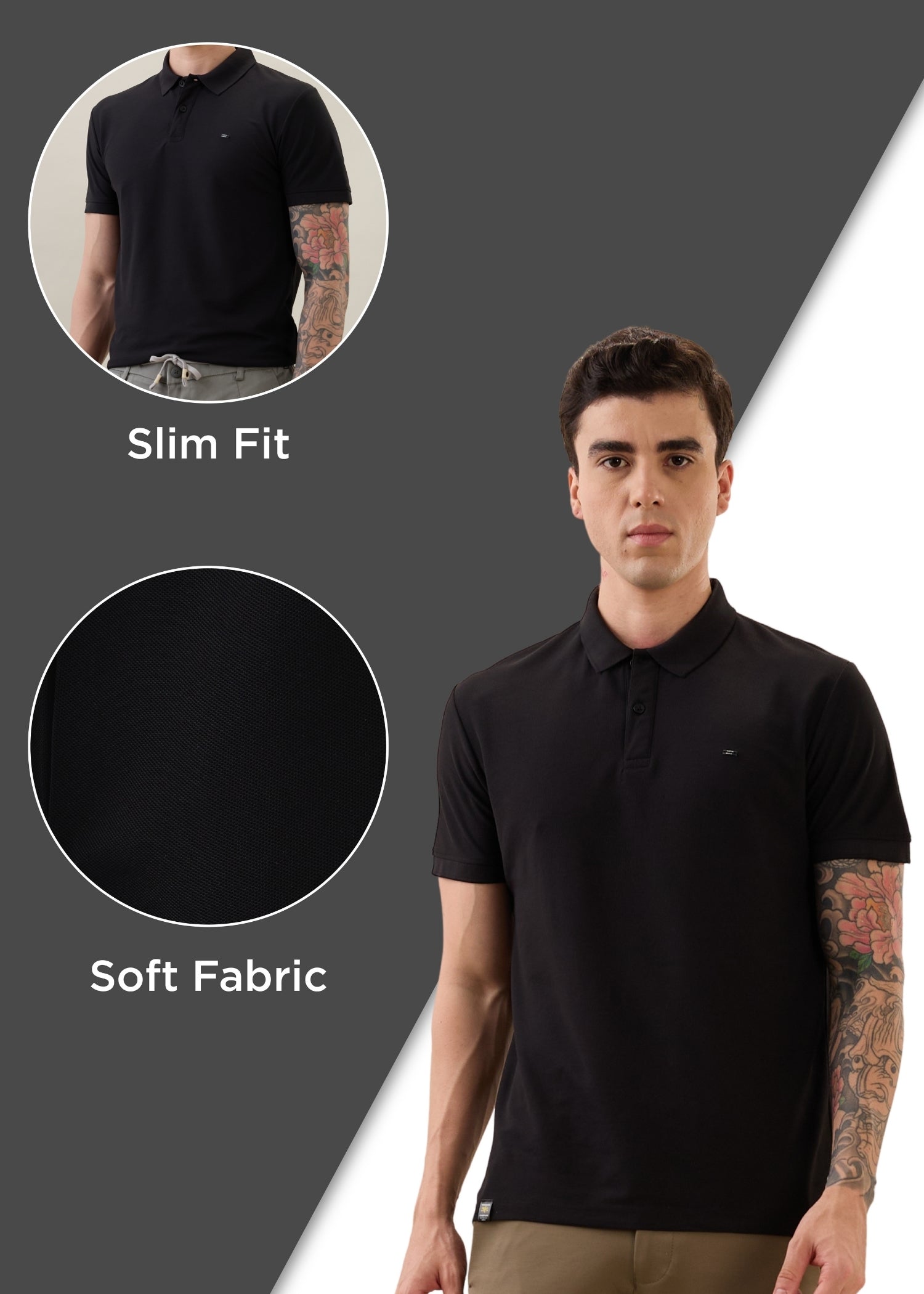 Cherry Half Sleeve Polo: Black