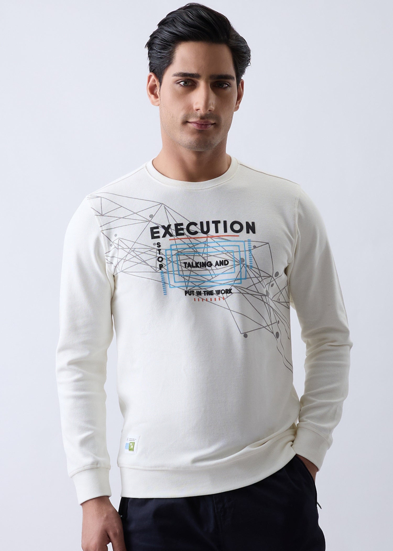 Talking Printed Full Sleeve Sweatshirt: White