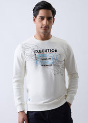 Talking Printed Full Sleeve Sweatshirt: White