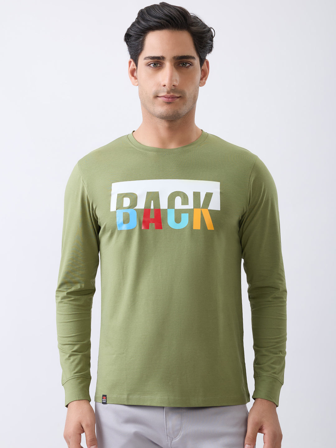 Back 1 Printed Full Sleeve T-Shirt: Green