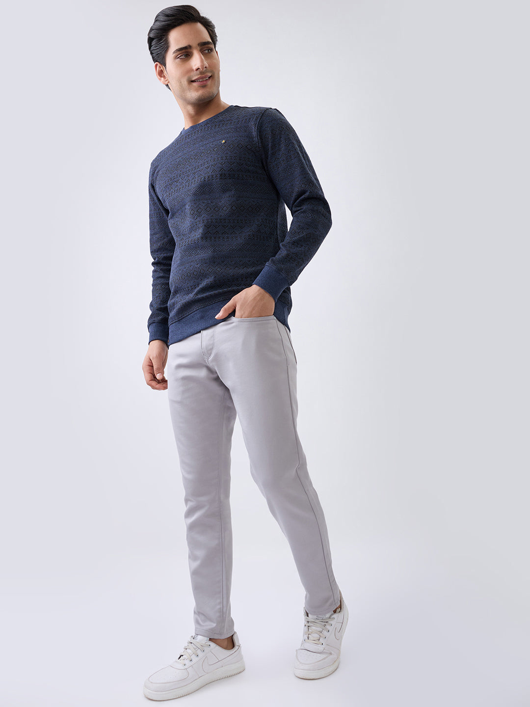 Graze Printed Full Sleeve Pullover: Blue