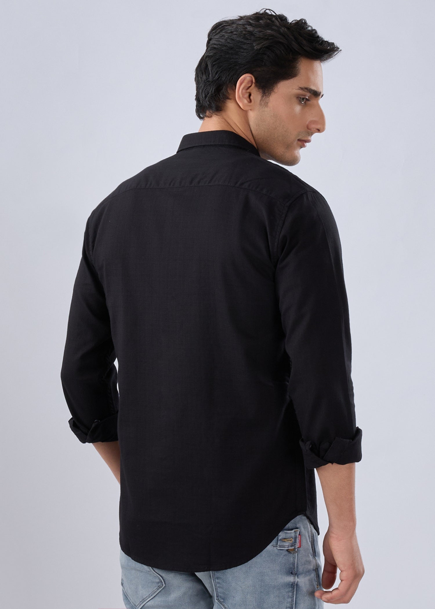 Contain Solid Full Sleeve Shirt: Black