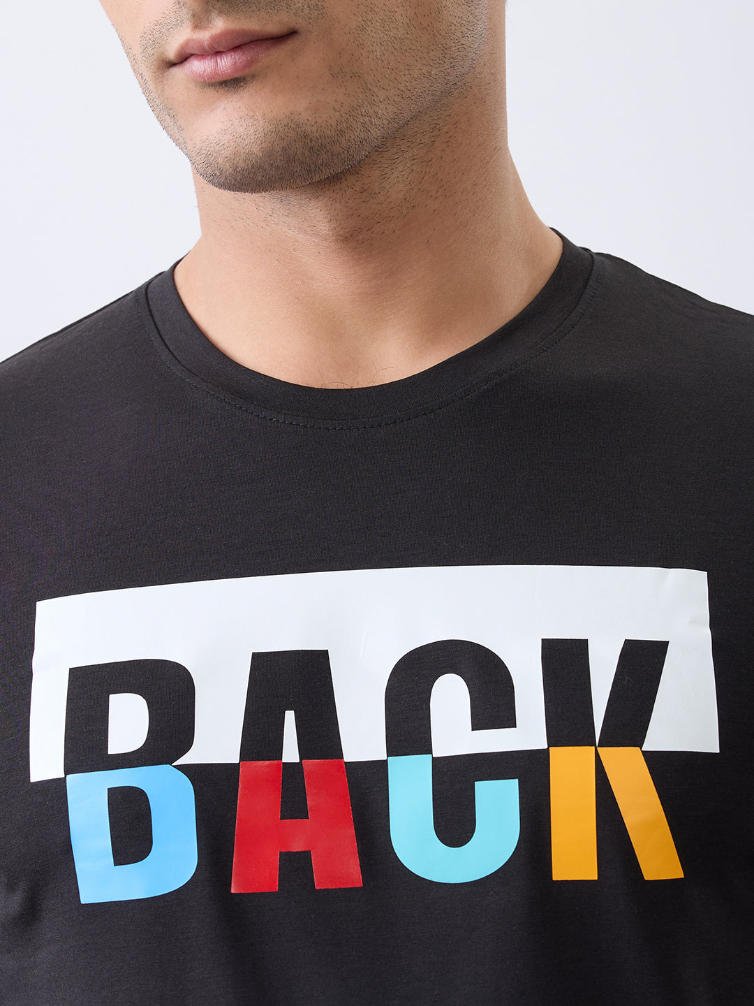 Back 1 Printed Full Sleeve T-Shirt: Black