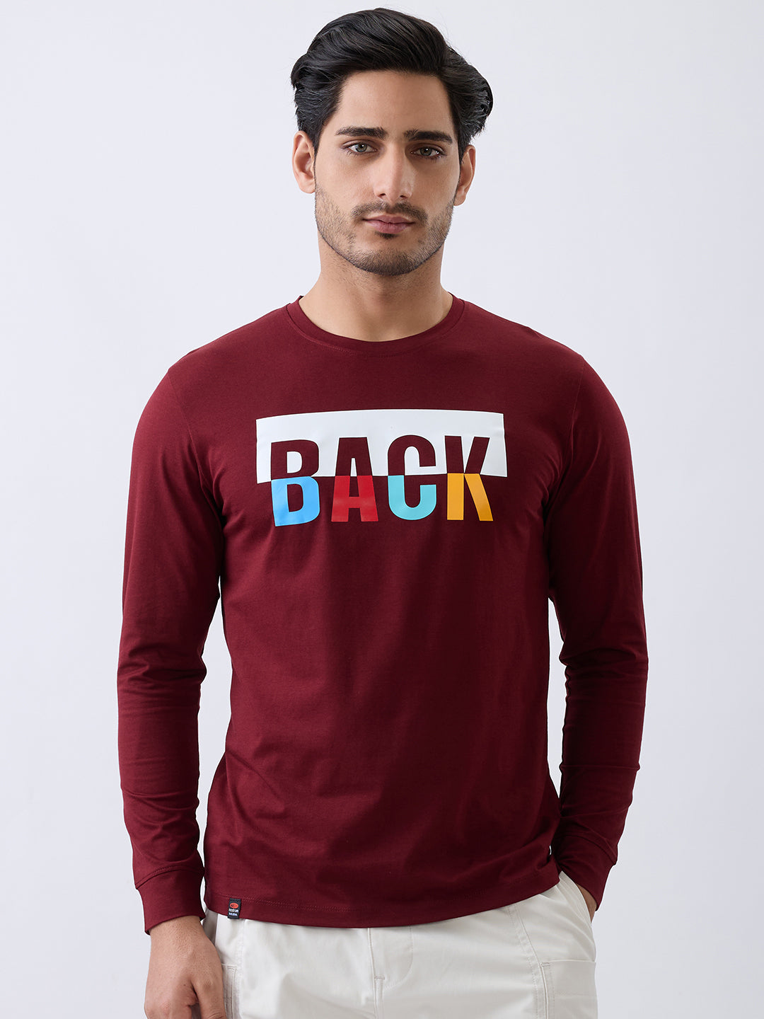 Back 1 Printed Full Sleeve T-Shirt: Maroon