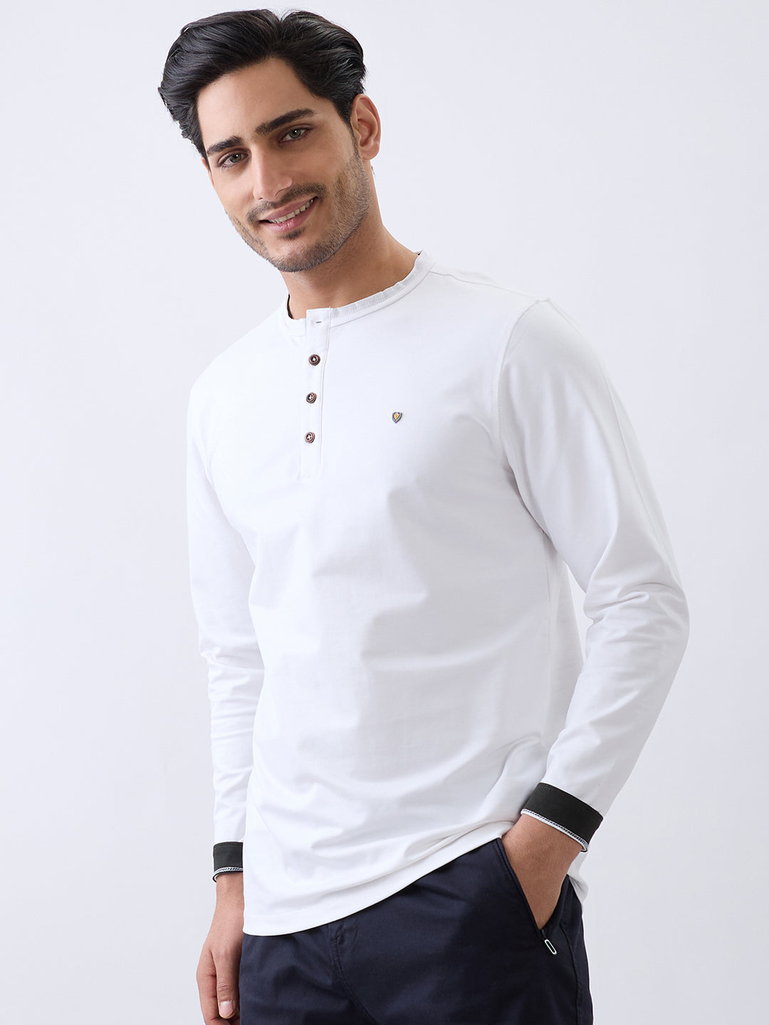 Finite Henley Fitted T-Shirt: White