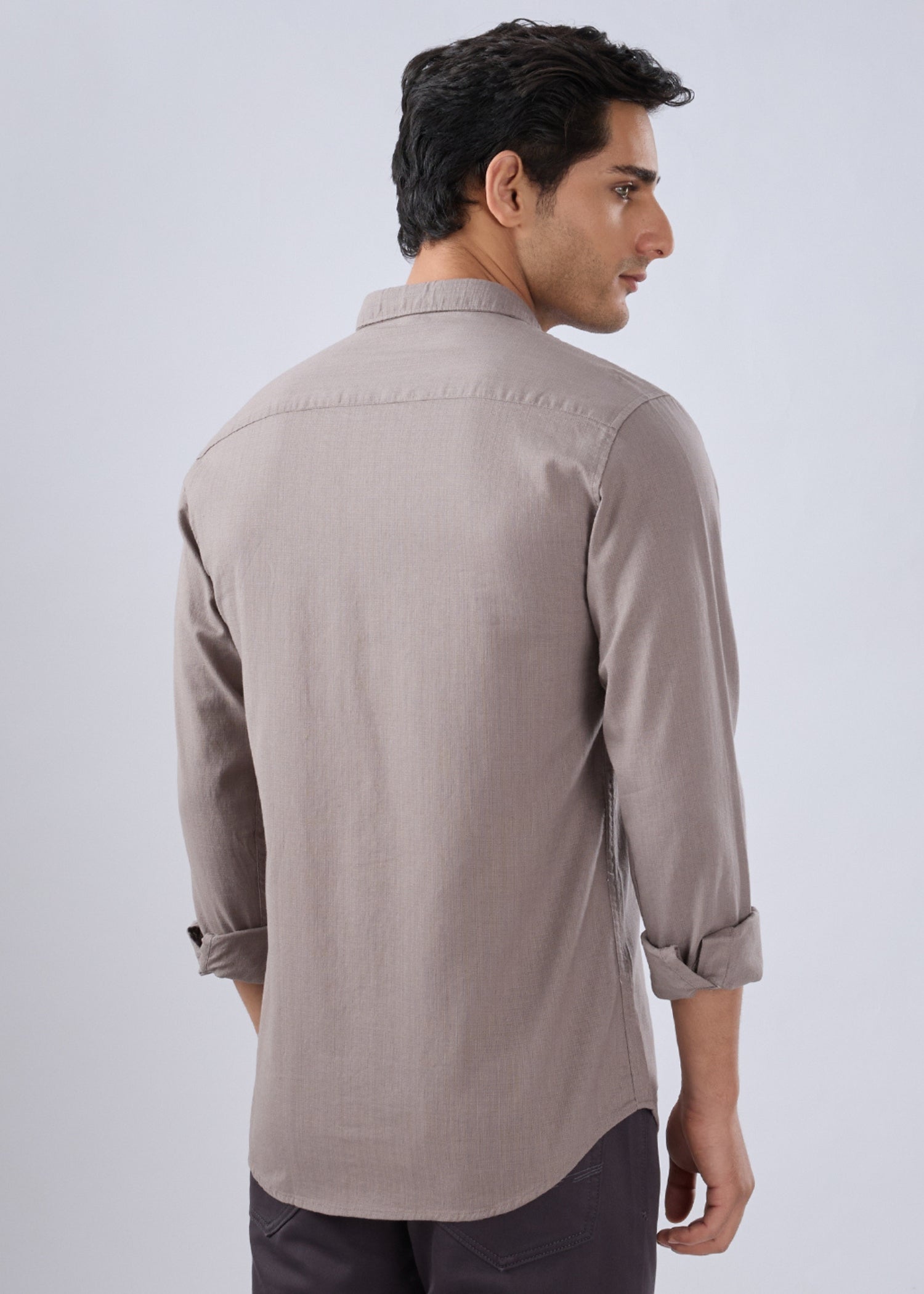 Contain Solid Full Sleeve Shirt: Grey