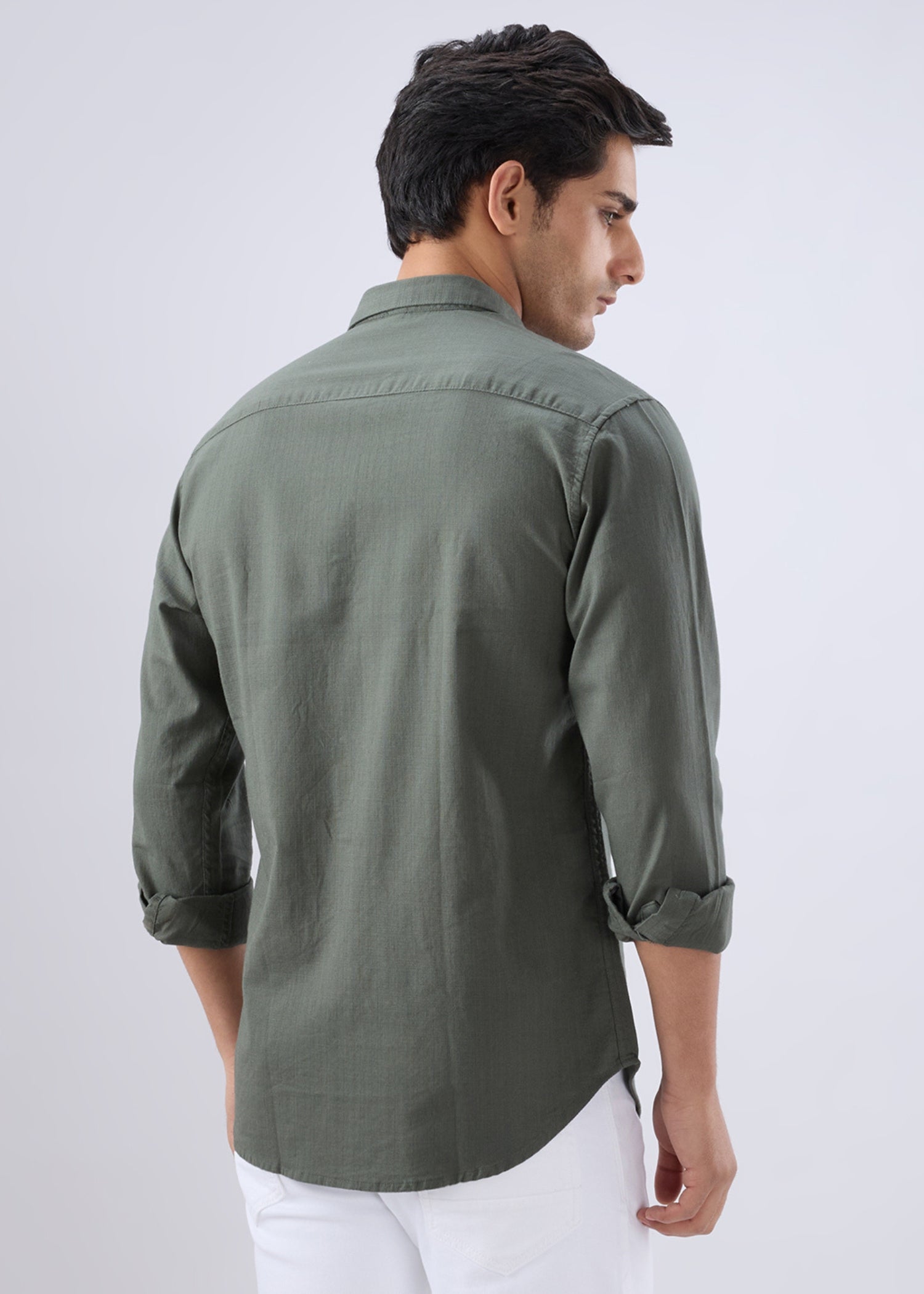 Contain Solid Full Sleeve Shirt: Olive