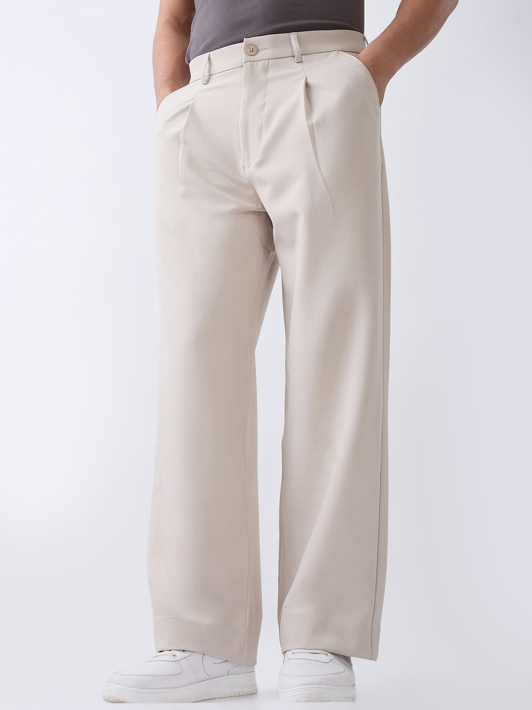 Trois Straight Fit Trousers: Beige
