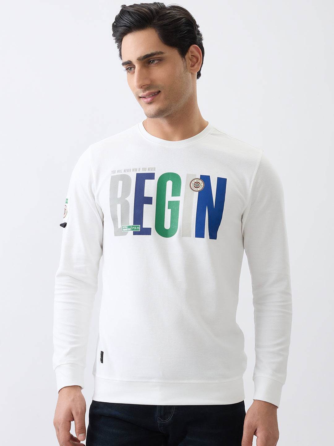 Distance Printed Full Sleeve T-Shirt :White
