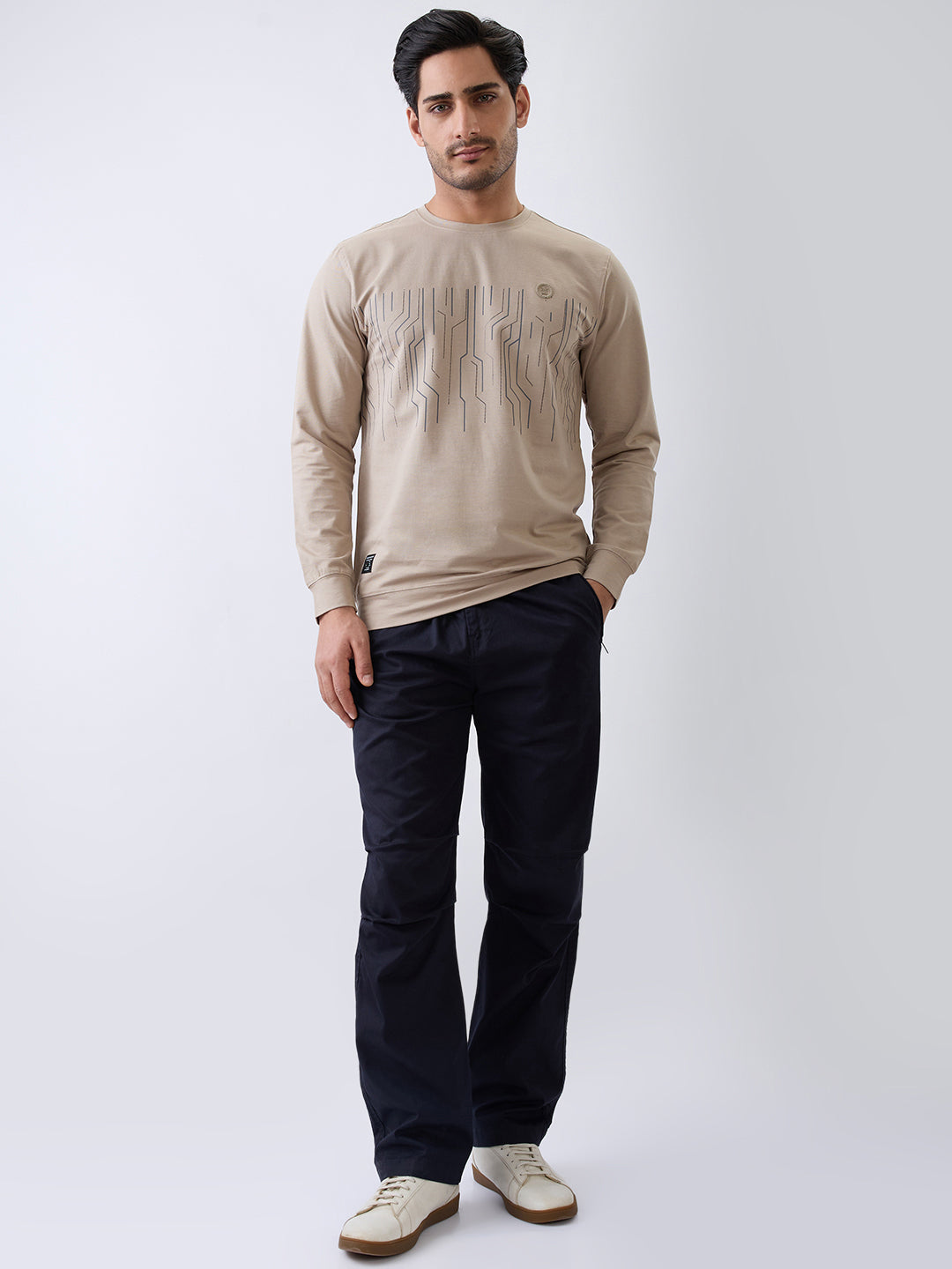 Duration Printed Full Sleeve T-Shirt : Beige