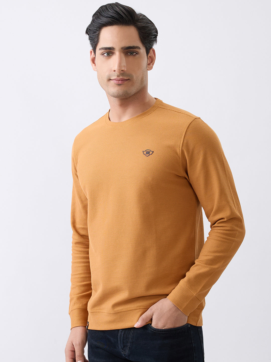 Dressy Fitted Full Sleeve Sweatshirt: Rust