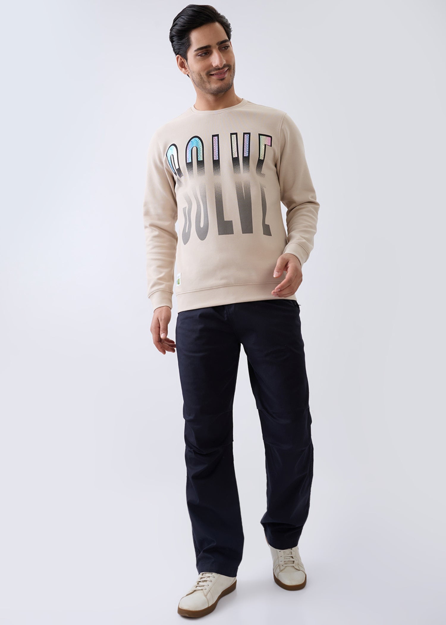 Solve Graphic Full Sleeve Sweatshirt: Beige