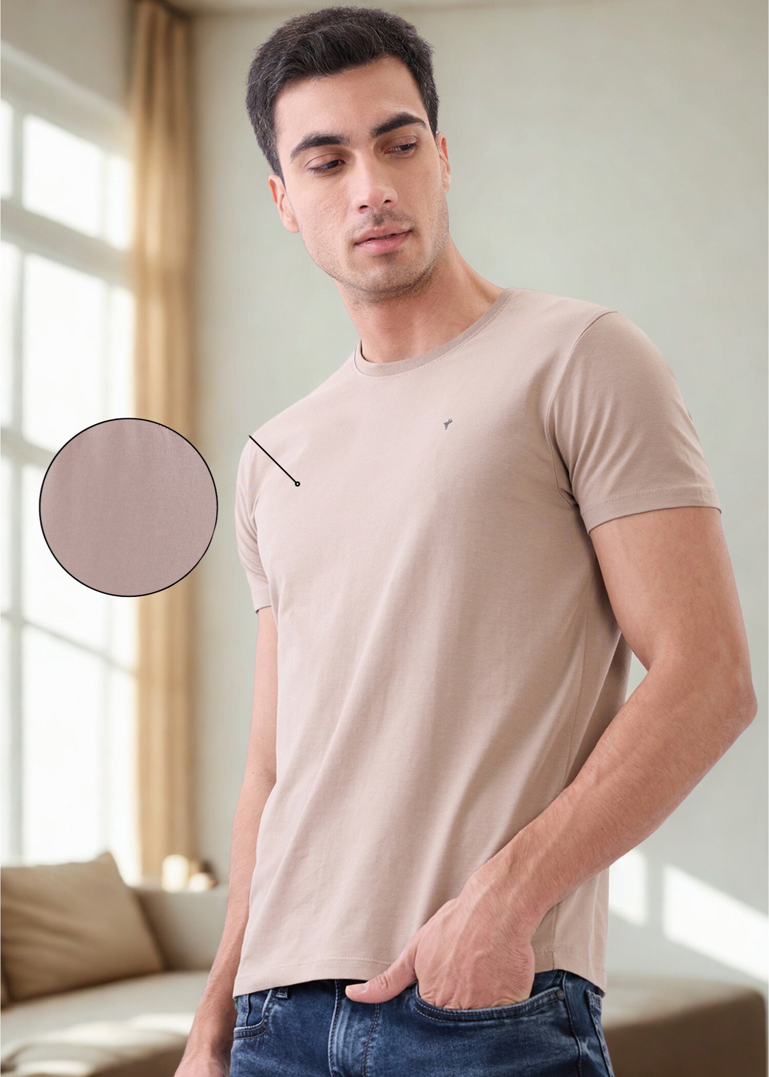 Arch Solid Half Sleeve T-Shirt: Light Brown