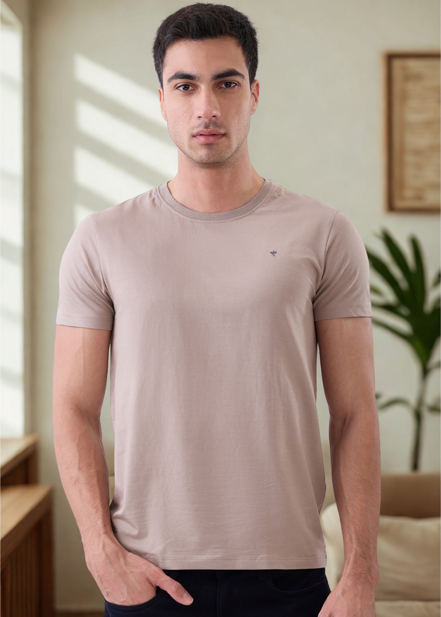 Arch Solid Half Sleeve T-Shirt: Light Brown