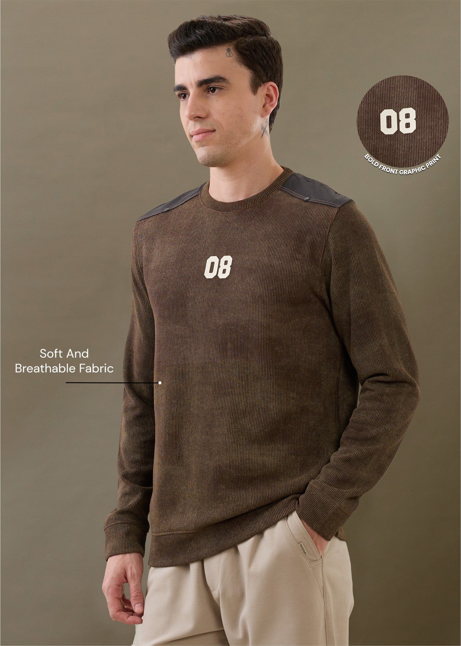Trender Regular Full Sleeve T-shirt: Coffee