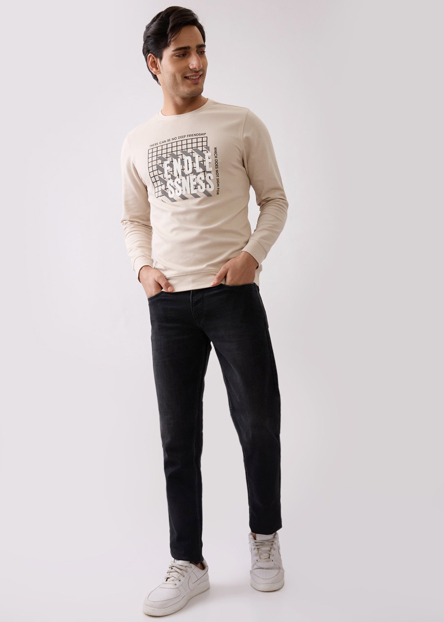 Deep Graphic Full Sleeve Sweatshirt: Cream
