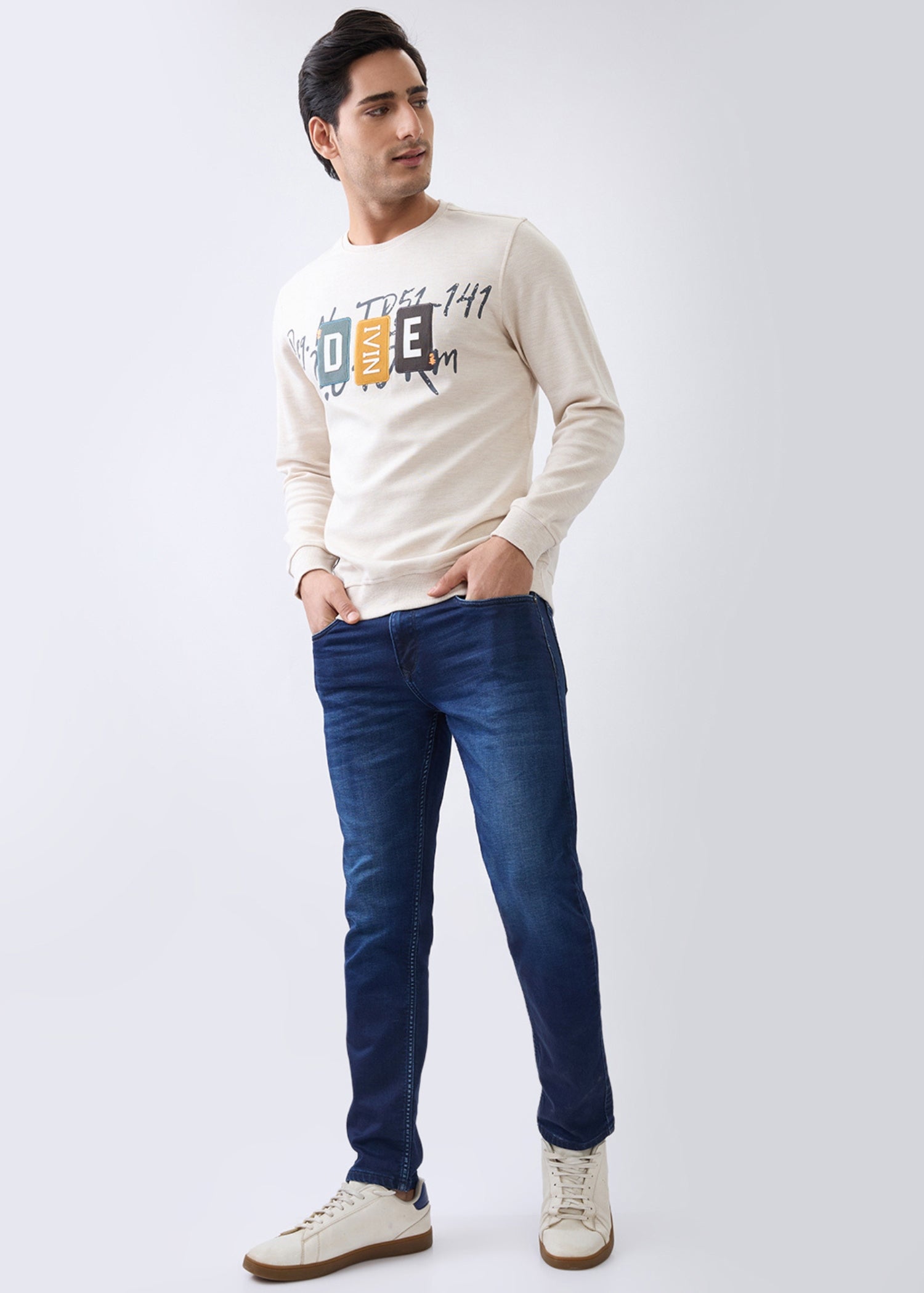 Divine Graphic Full Sleeve T-Shirt: Beige
