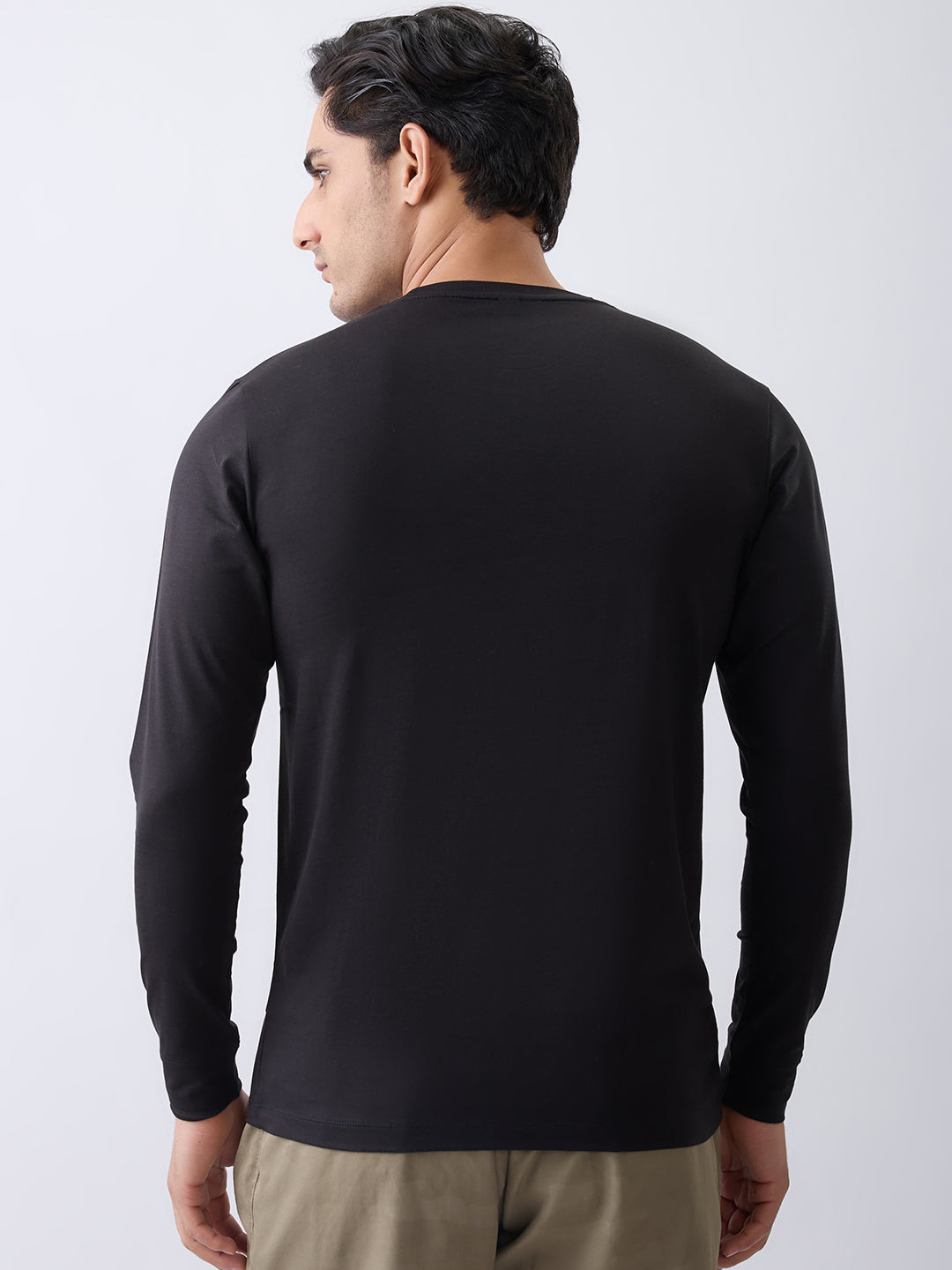 Back 1 Printed Full Sleeve T-Shirt: Black