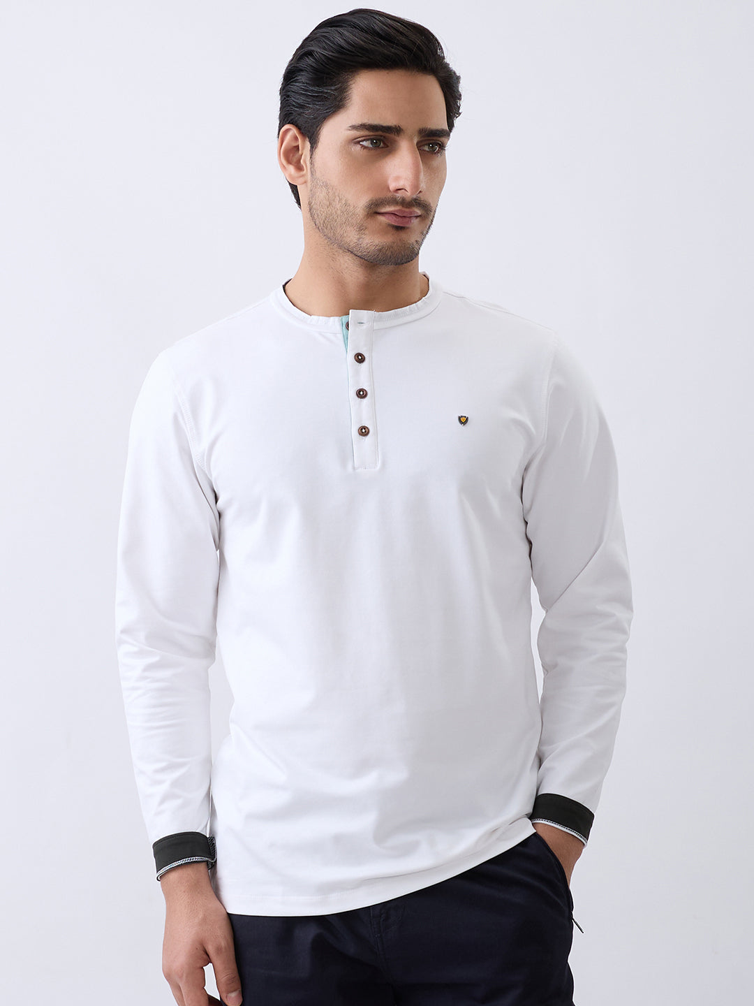 Finite Henley Fitted T-Shirt: White