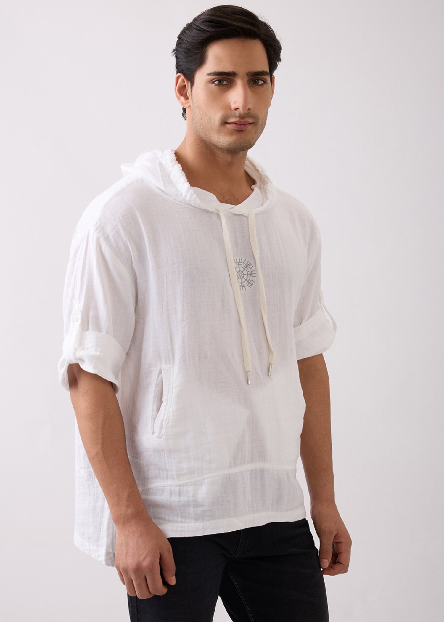 Prast Textured Short Sleeve Hoodie: White