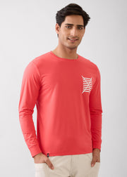 Pocket Graphic Print Full Sleeve T-Shirt: Tomato