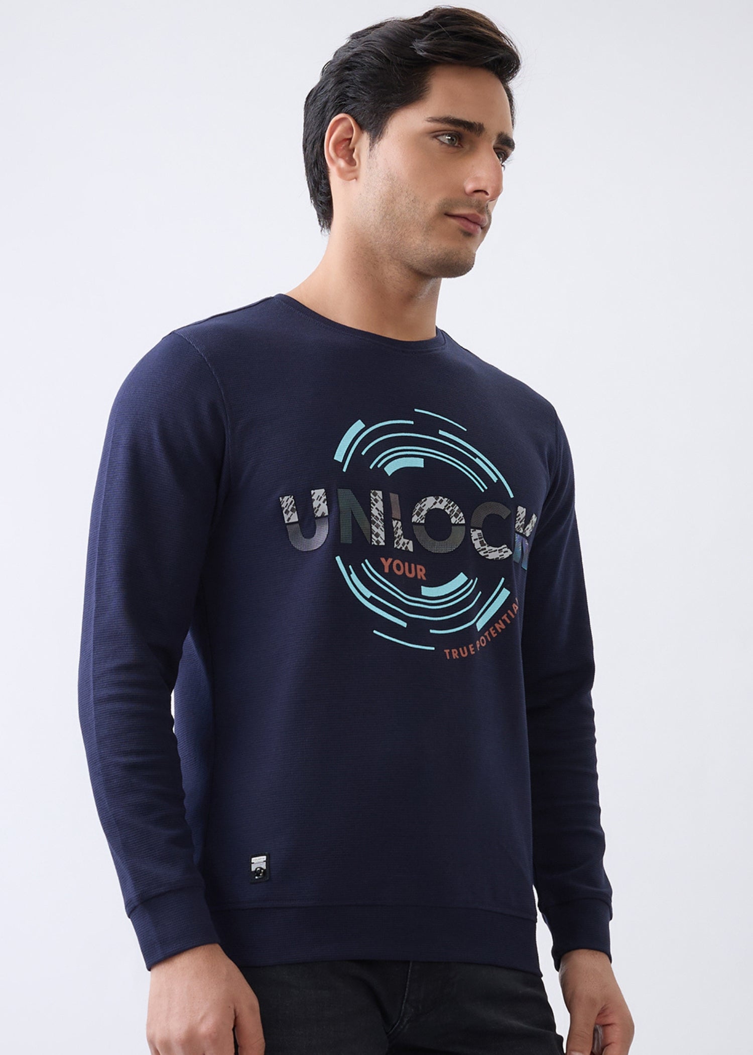 Potential Printed Full Sleeve T-Shirt: Navy