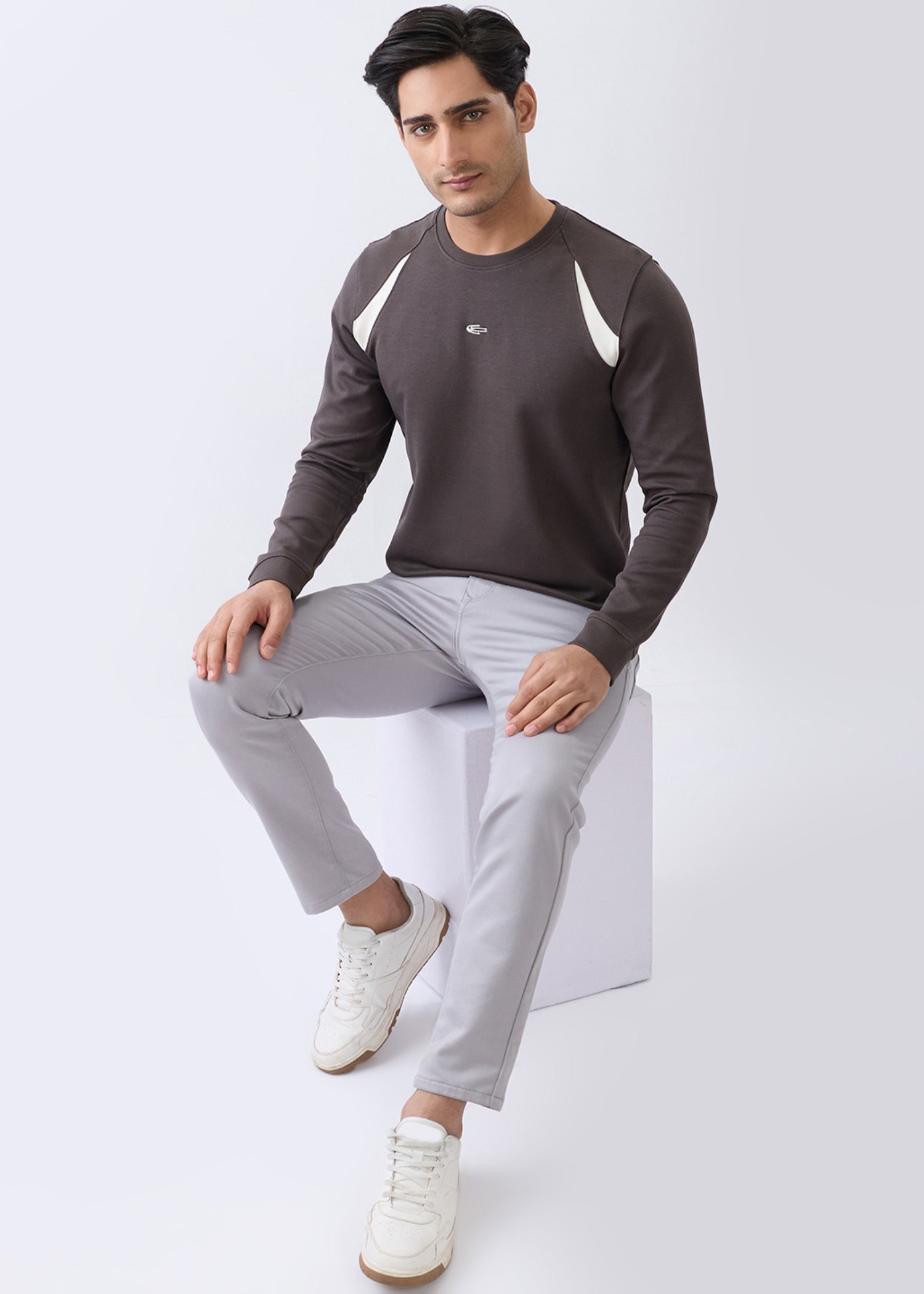 Windoral Contrast Panel Full Sleeve T-Shirt: Coffee