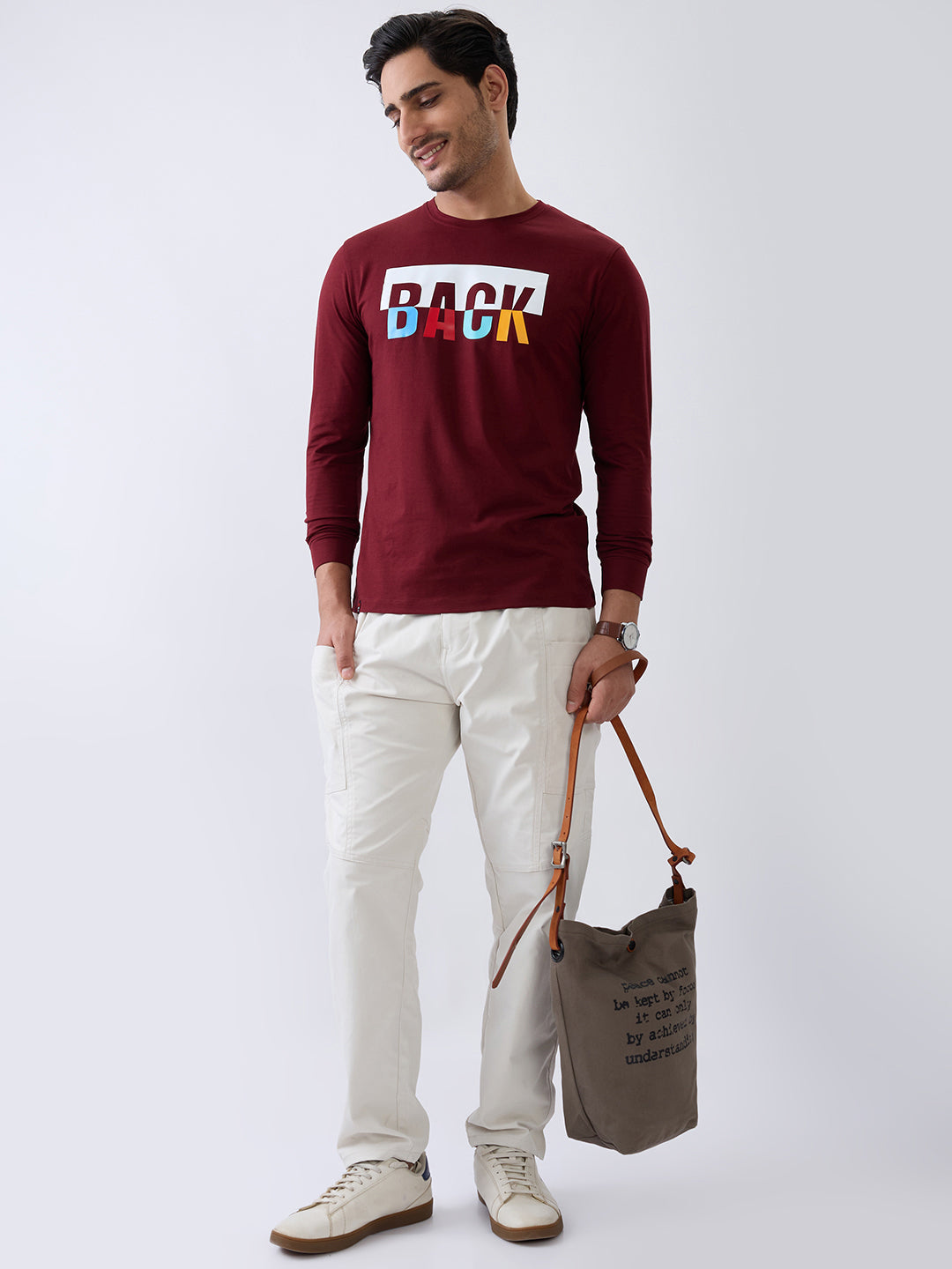 Back 1 Printed Full Sleeve T-Shirt: Maroon