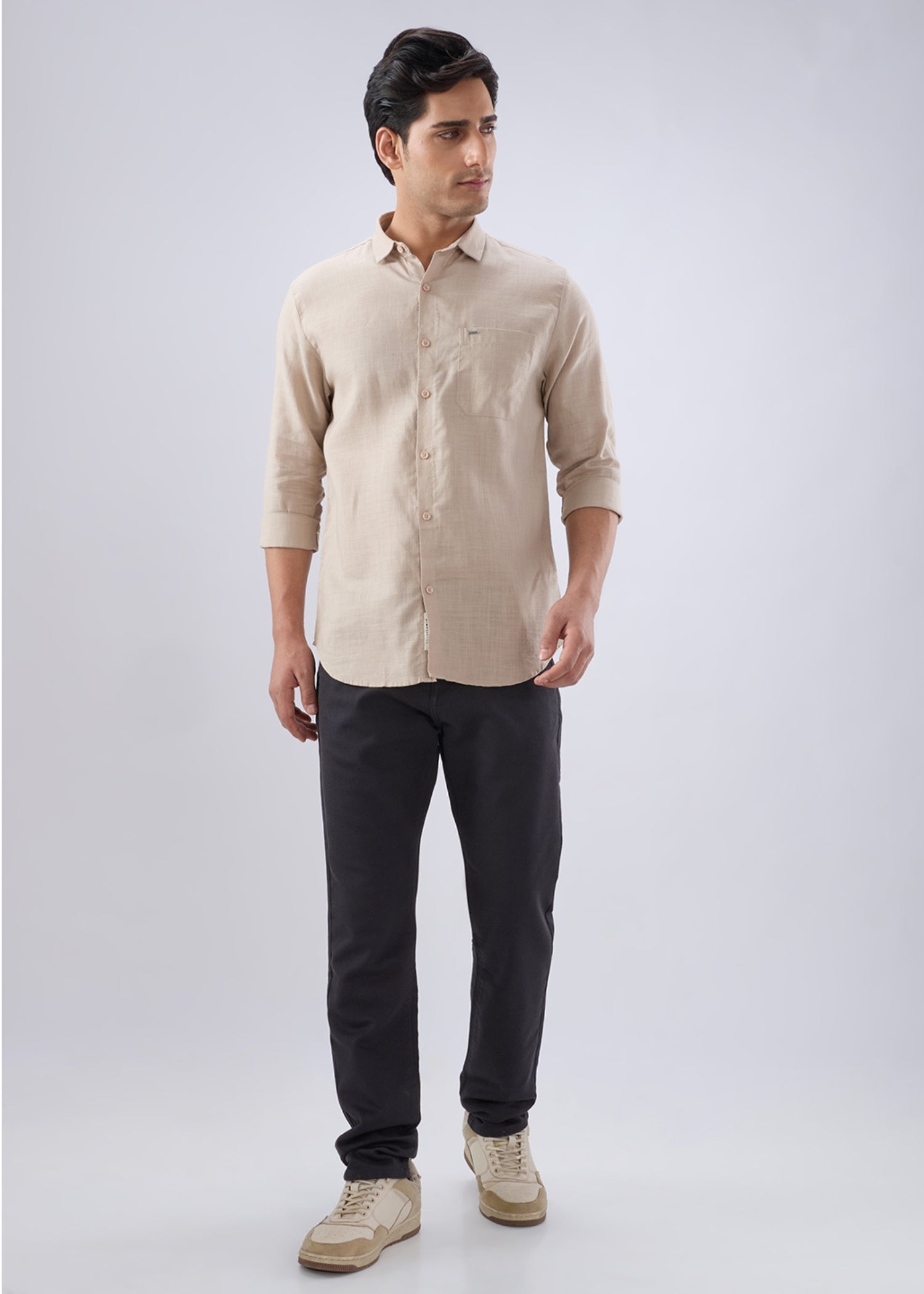 Keen Solid Full Sleeve Shirt: Beige
