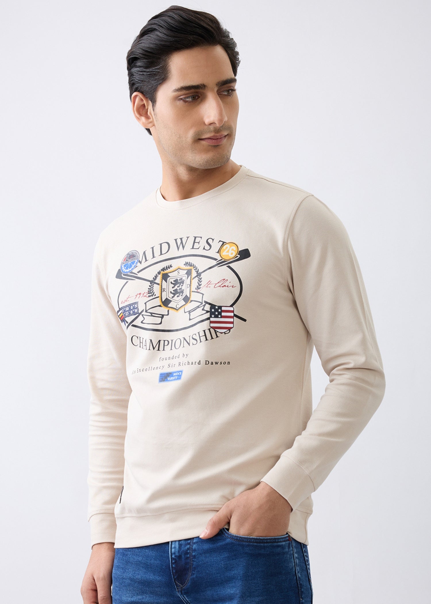 Midwest Graphic Full Sleeve Sweatshirt: Cream