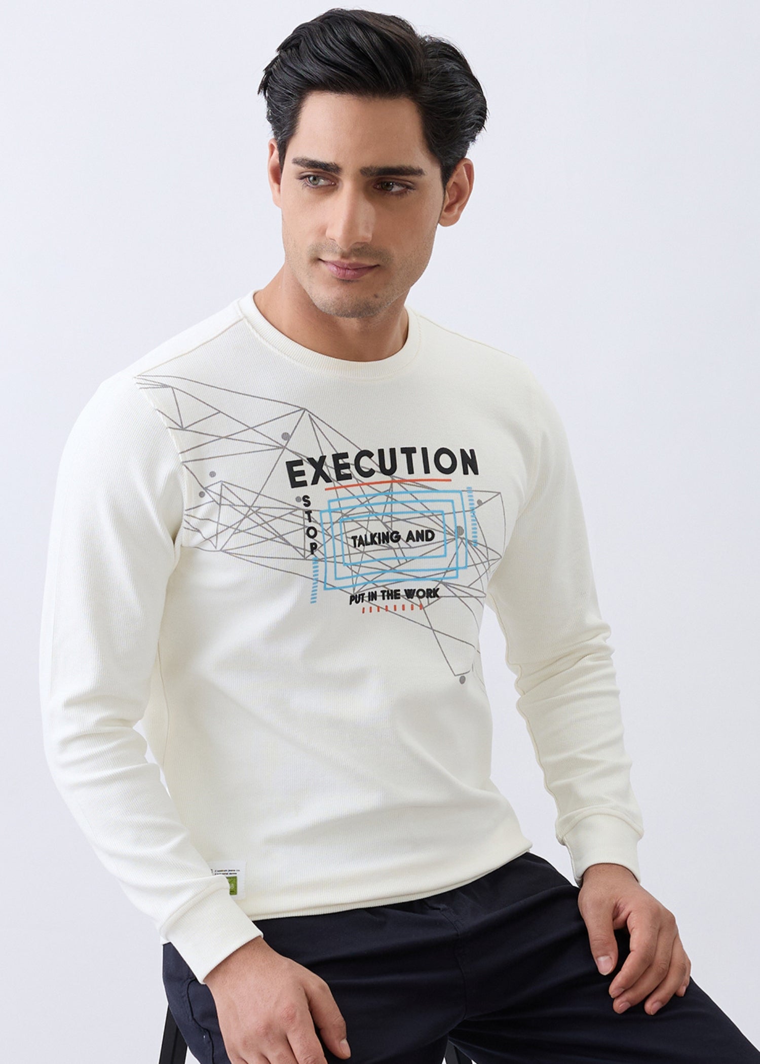 Talking Printed Full Sleeve Sweatshirt: White