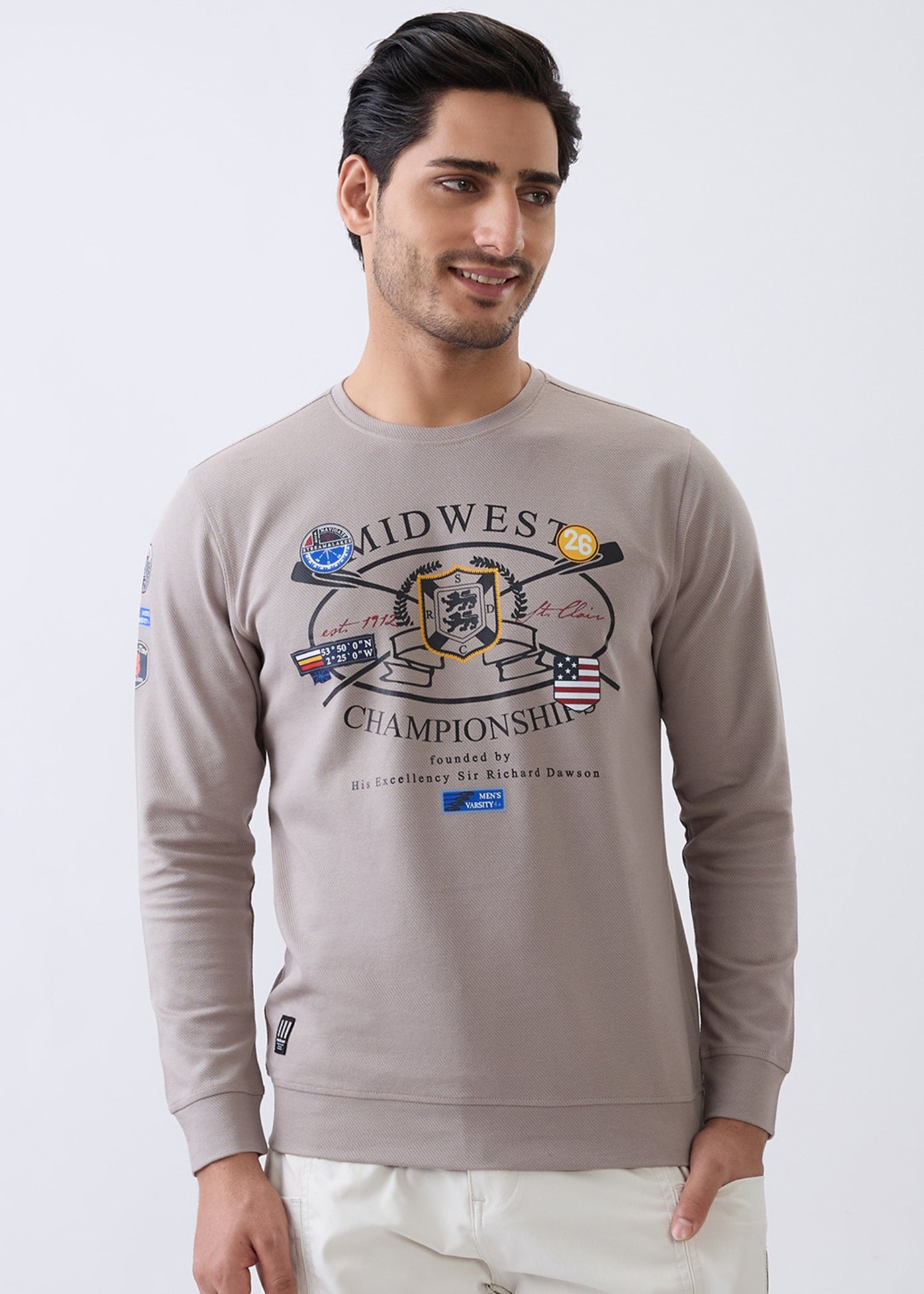 Midwest Graphic Full Sleeve Sweatshirt: Beige