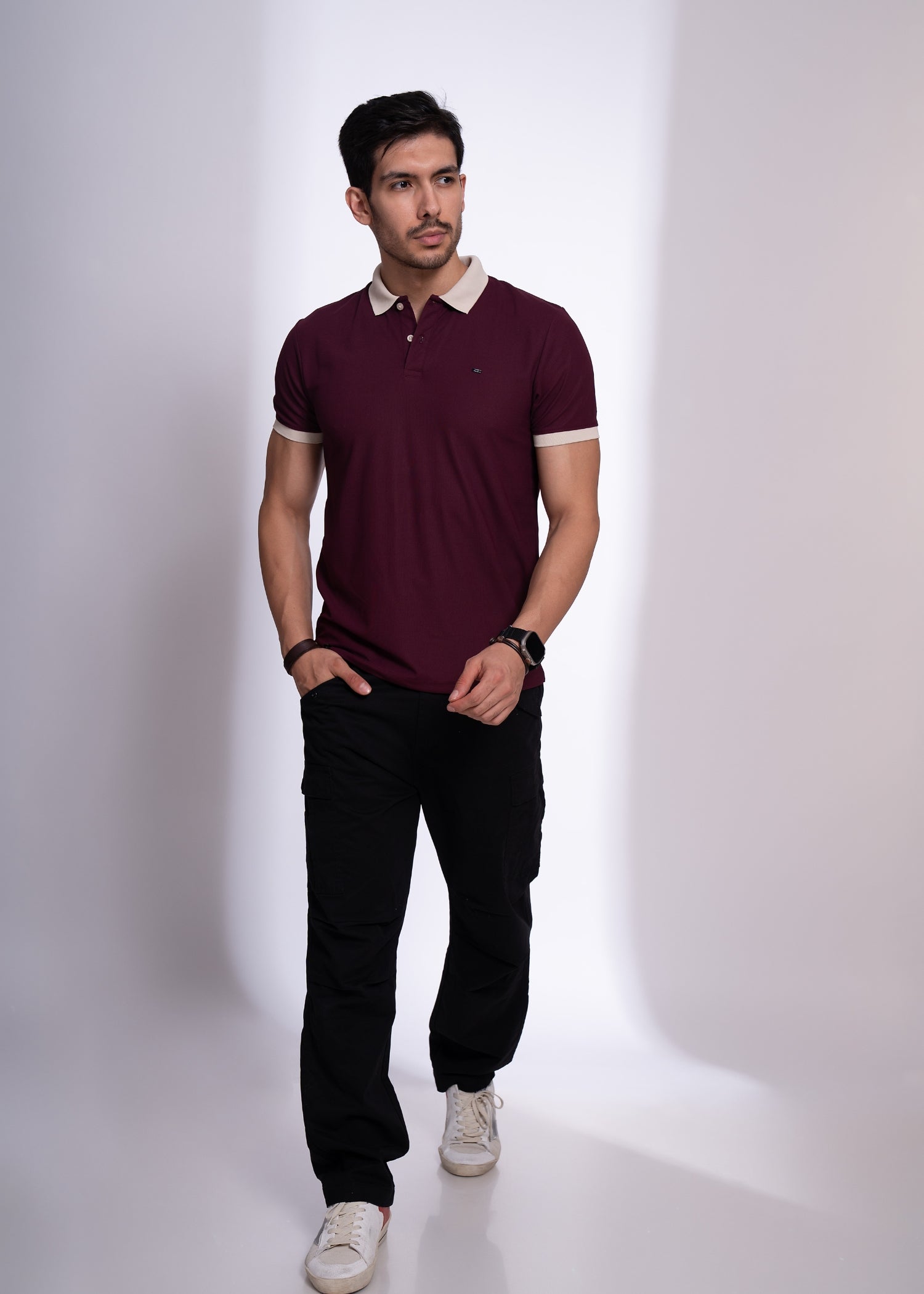 Mary Solid Polo T-Shirt: Wine