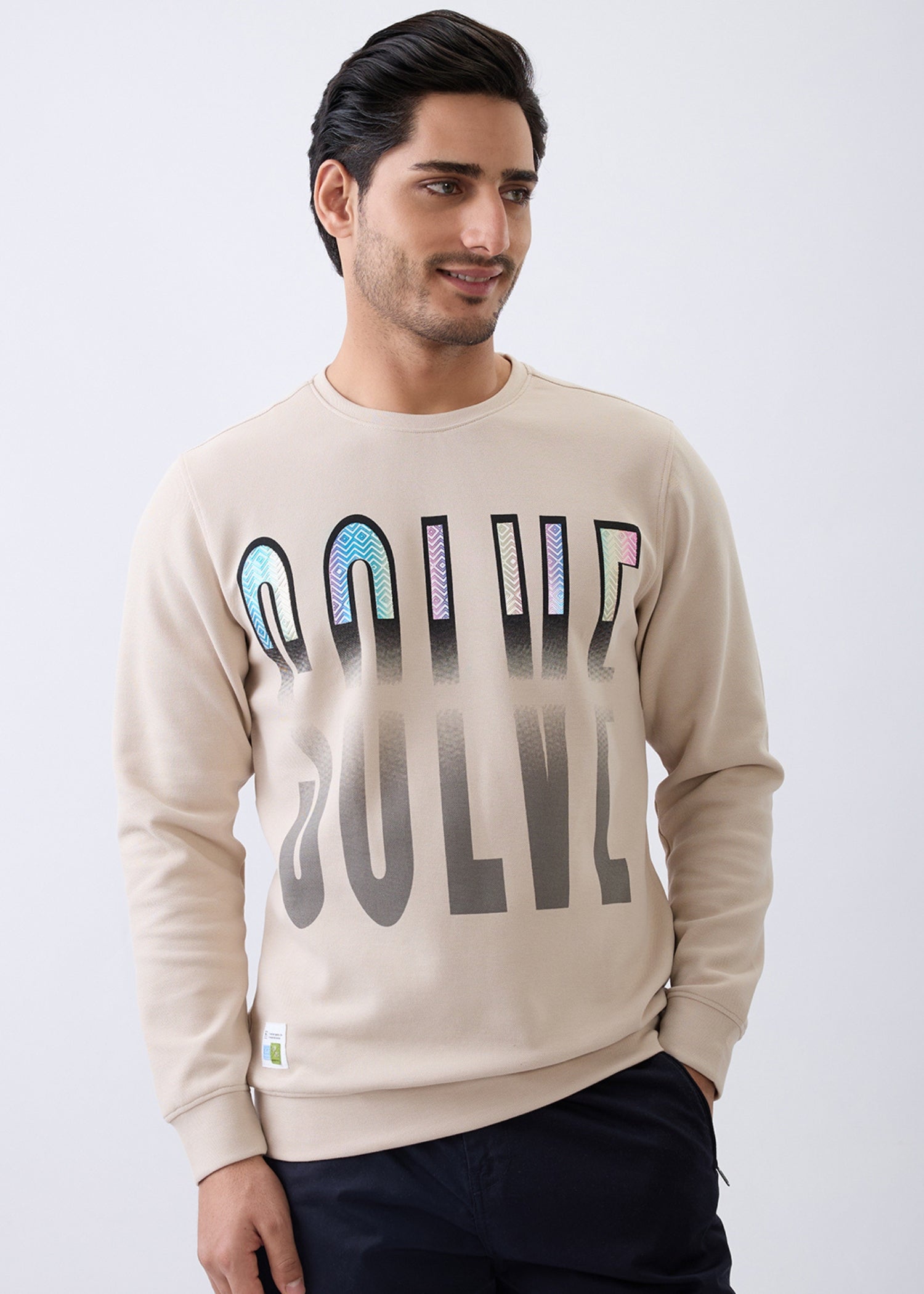 Solve Graphic Full Sleeve Sweatshirt: Beige